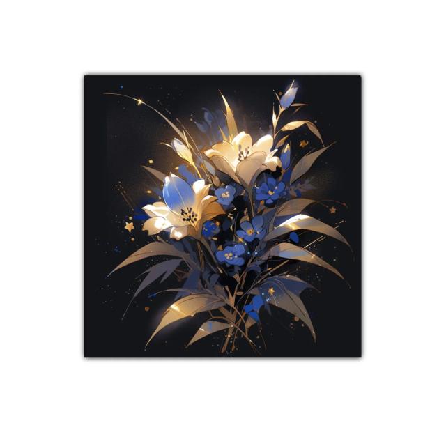 Elegancia floral en tonos dorados y azules