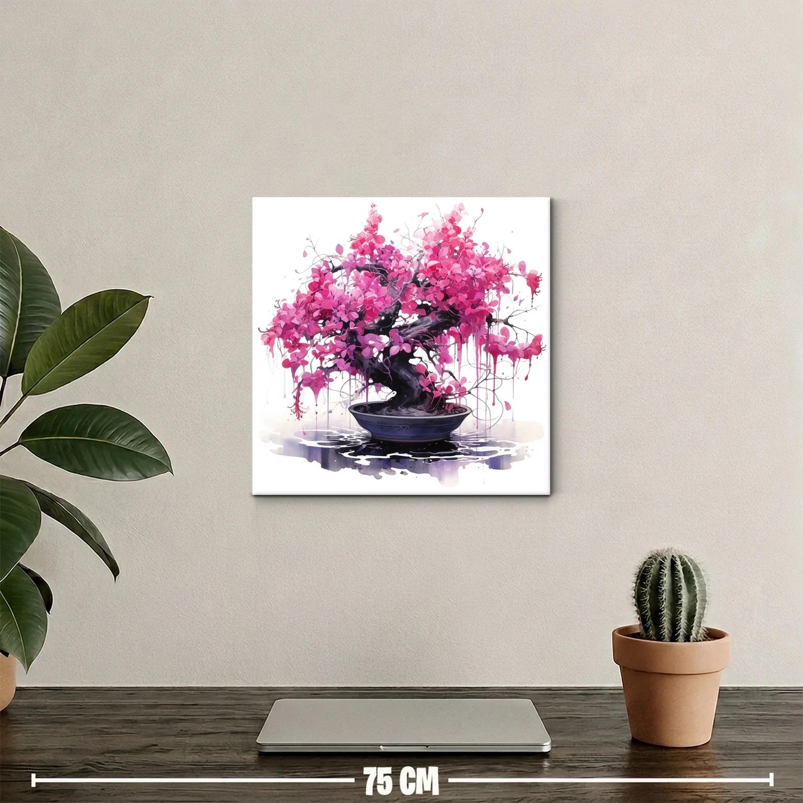 Bonsái en flor rosa vibrante sobre fondo luminoso blanco — miniatura 2