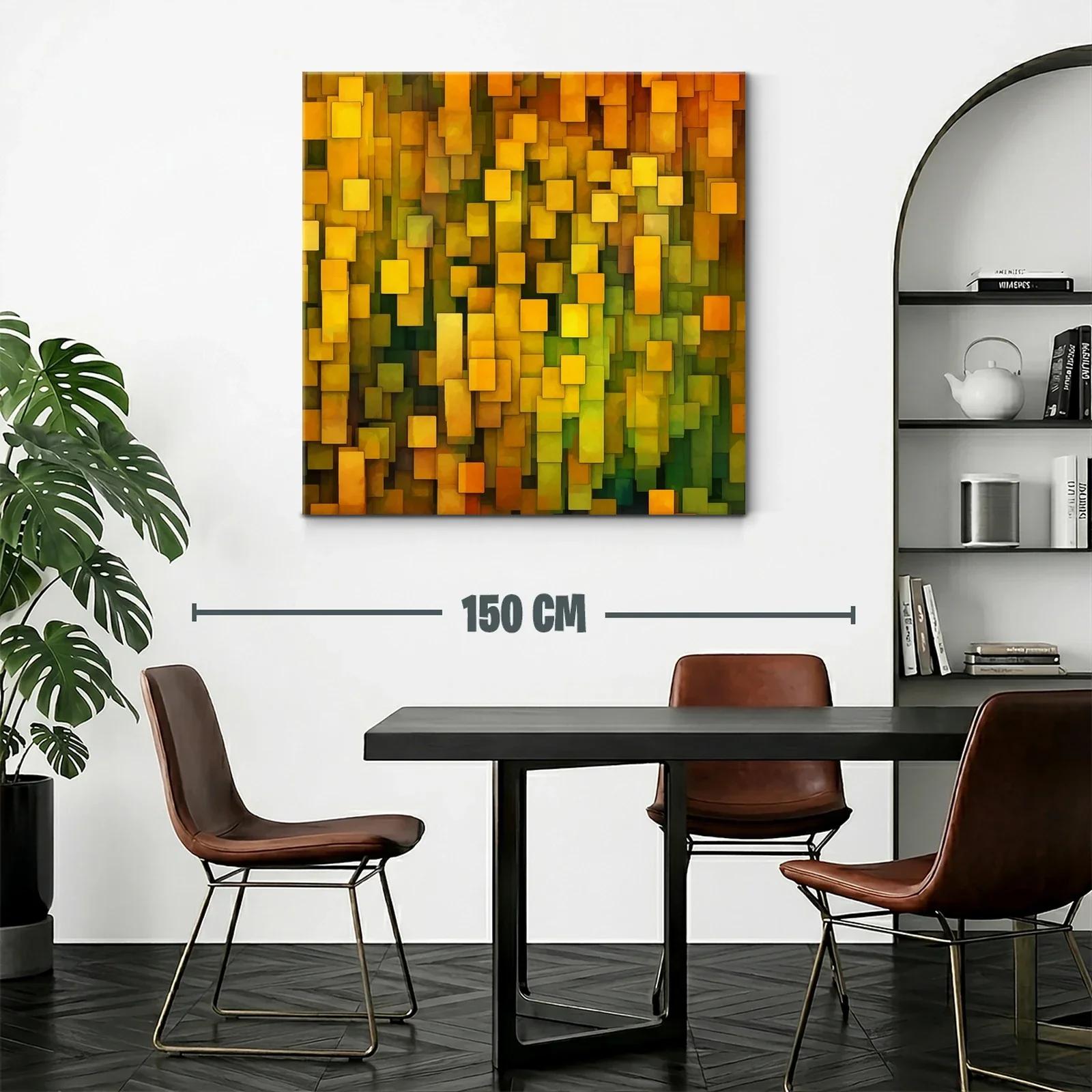 Cuadro abstracto con formas geométricas en tonos amarillos — miniatura 2