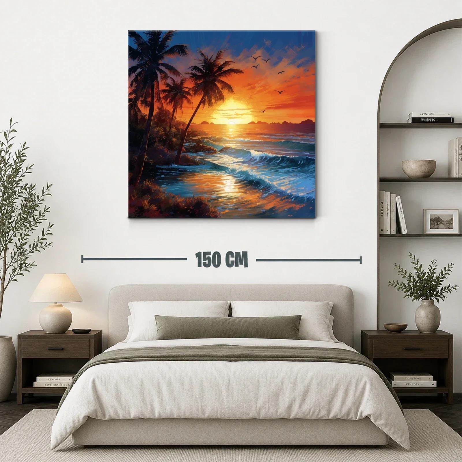Atardecer en la playa con palmeras y olas en calma — miniatura 3
