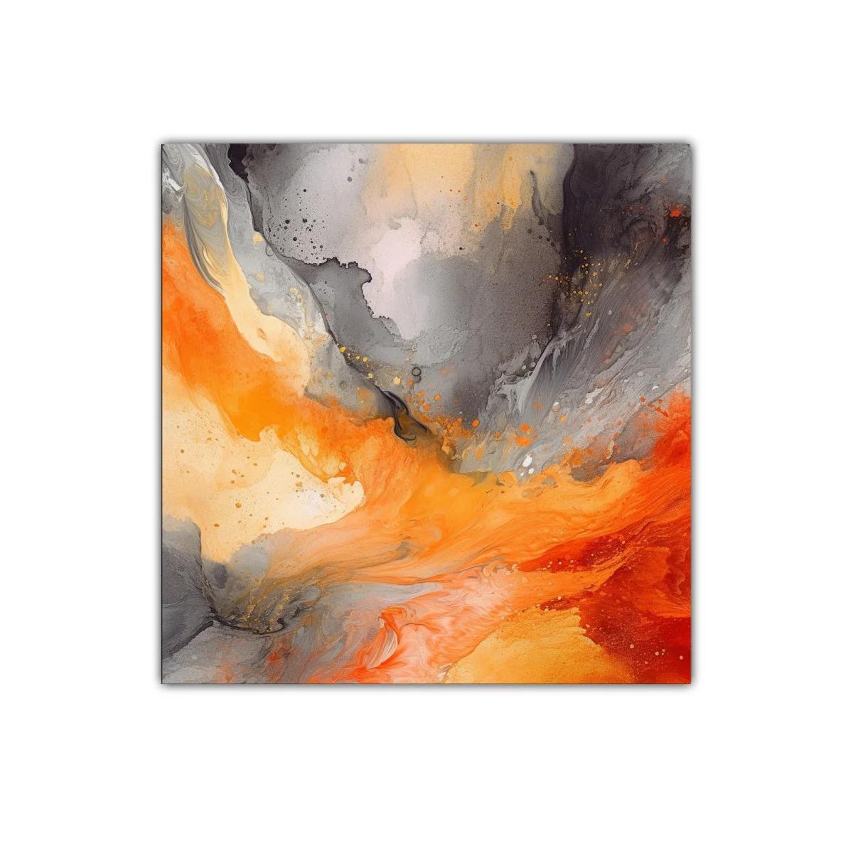 Cuadro abstracto con vibrantes tonos naranjas y grises