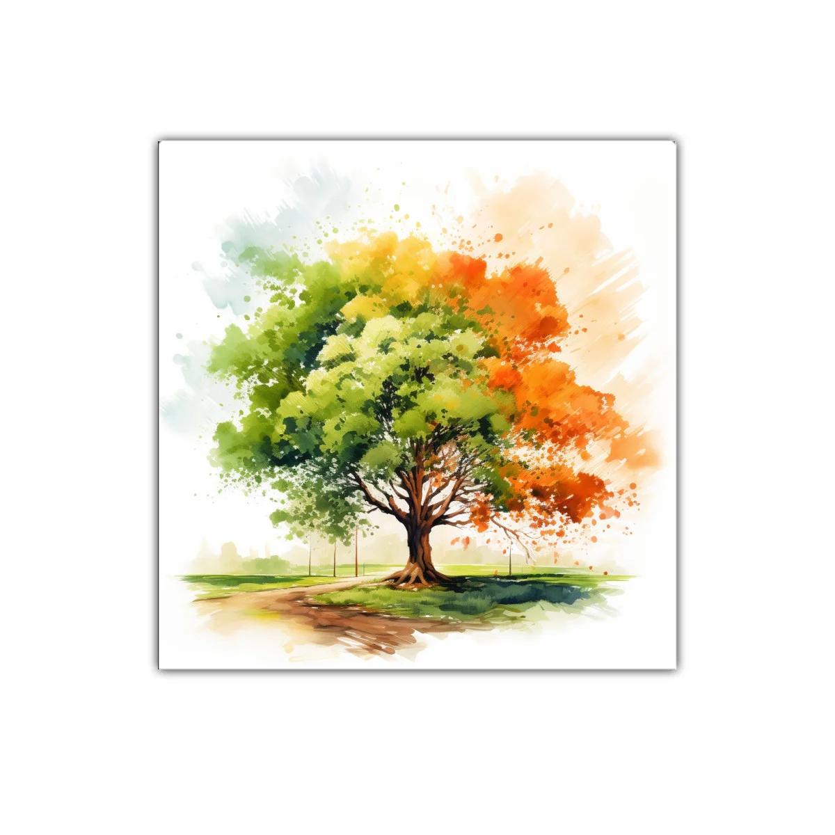 Árbol multicolor con fulgor otoñal y fresco verdor