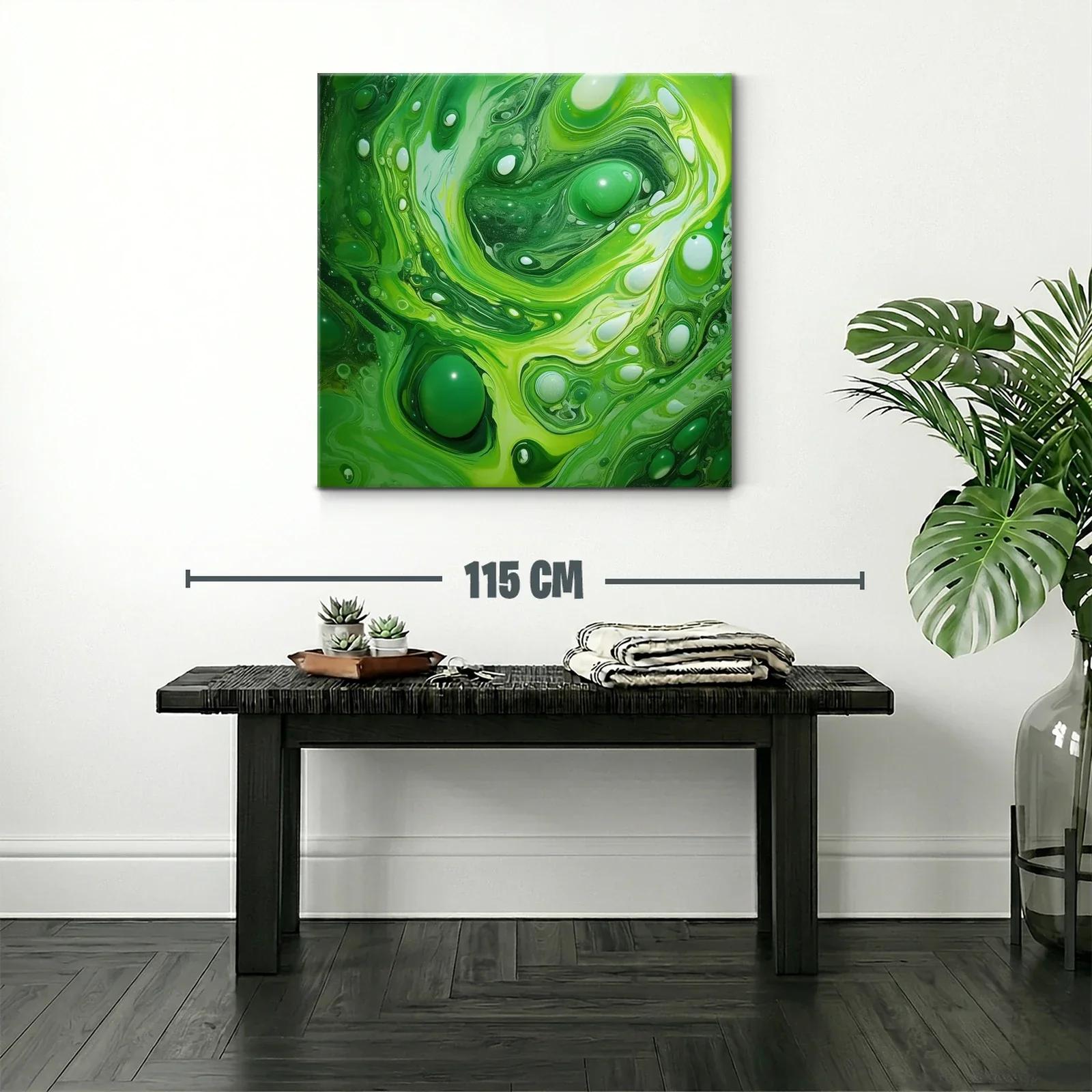 Cuadro abstracto con tonos verdes y formas fluidas — miniatura 2