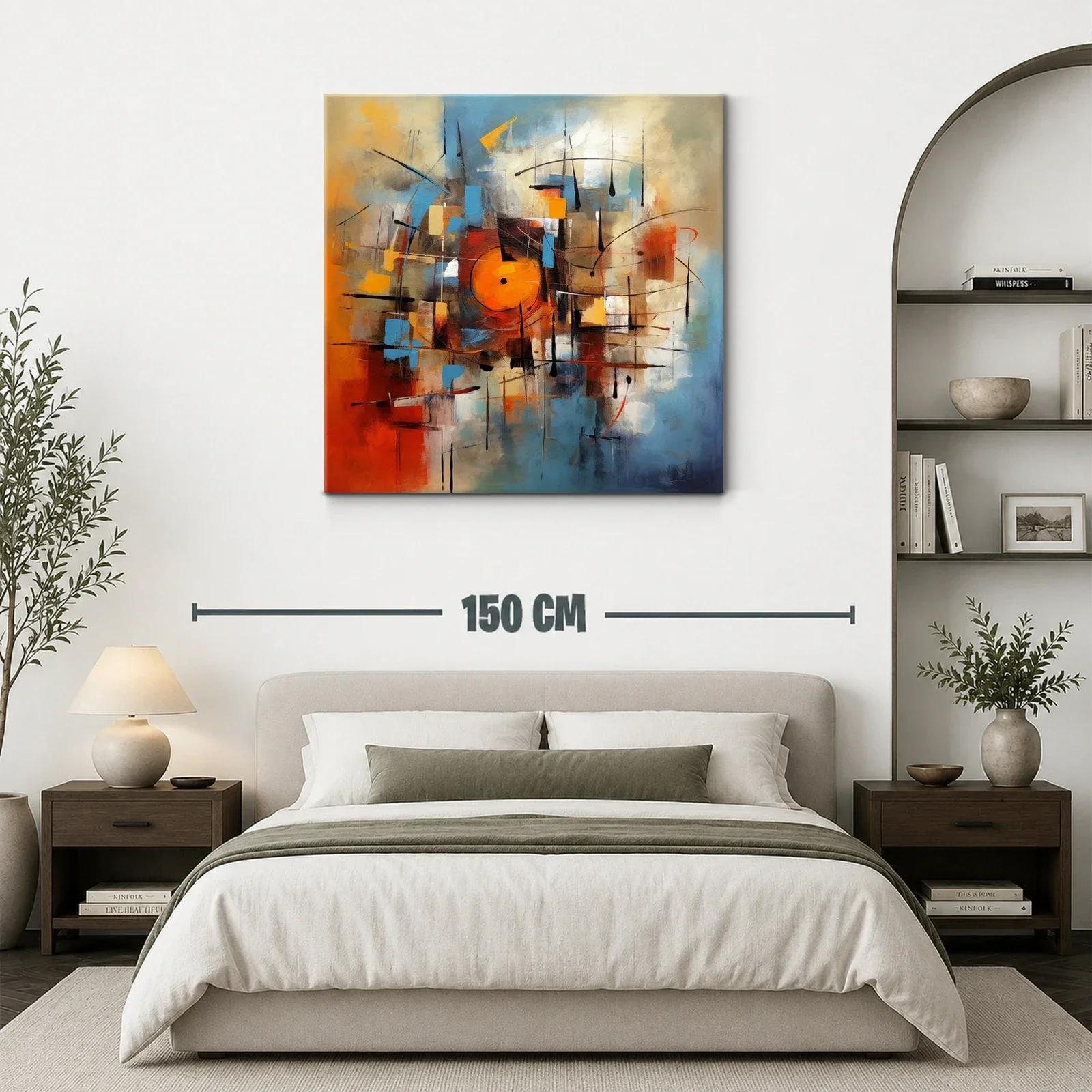 Cuadro abstracto moderno con vibrantes tonos cálidos y fríos — miniatura 3