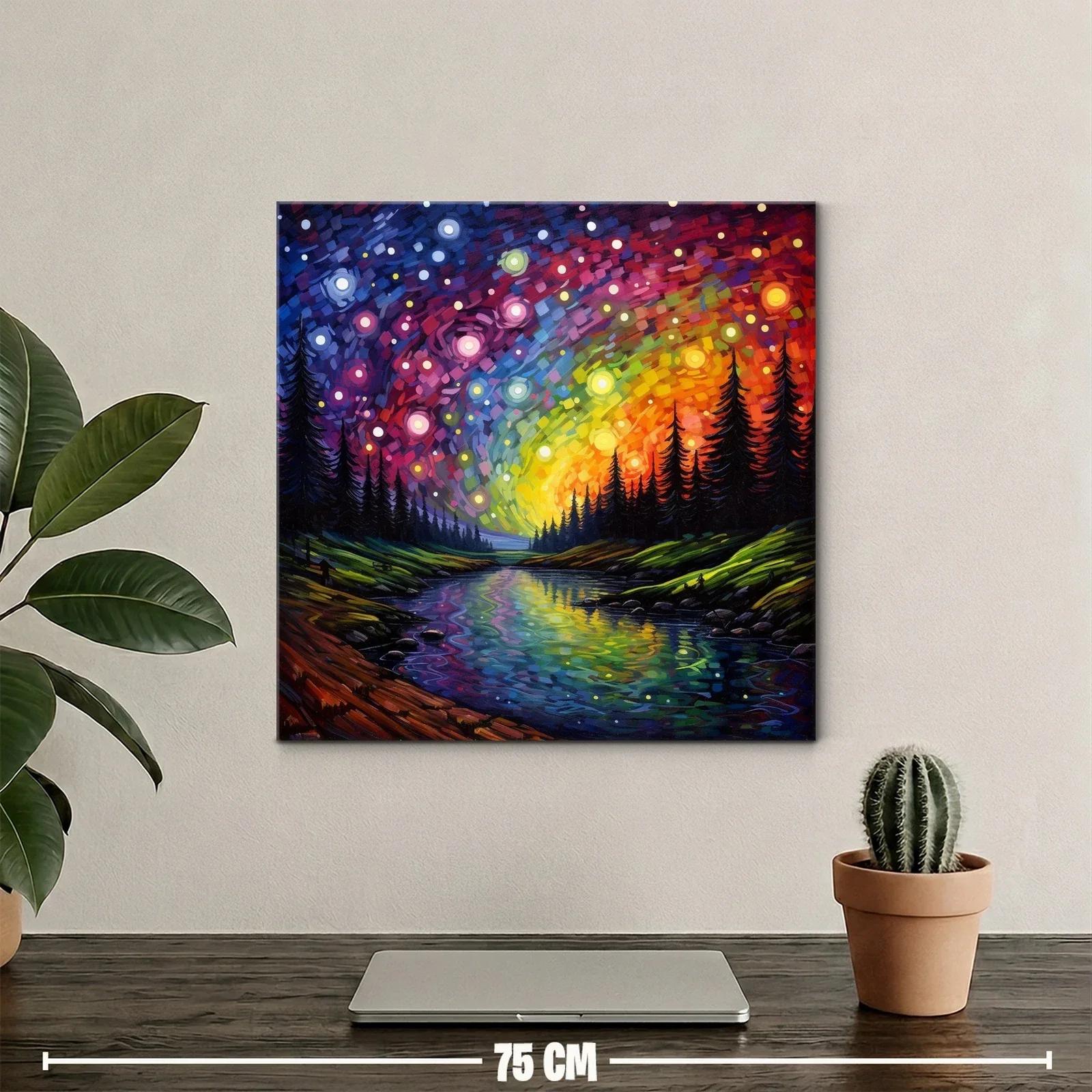 Paisaje nocturno con cielo estrellado y río reflejante — miniatura 2