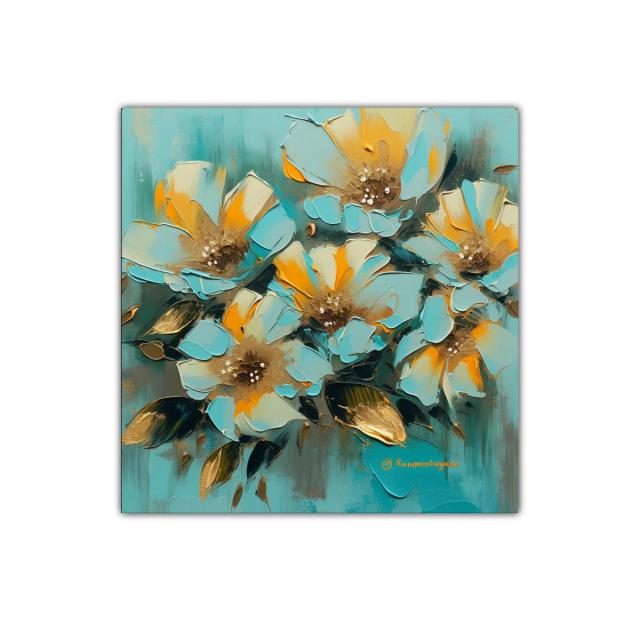 Elegancia floral en tonos turquesa y dorados vibrantes