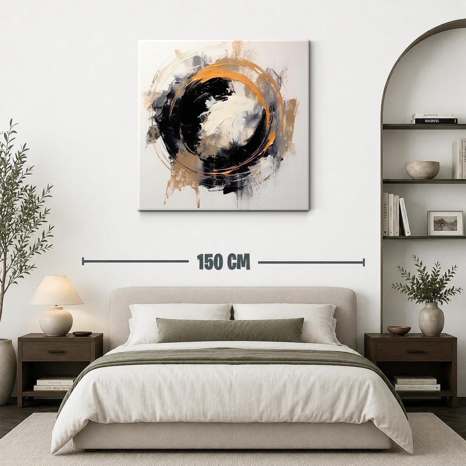 Cuadro abstracto con círculo dinámico en tonos tierra y negro — miniatura 3