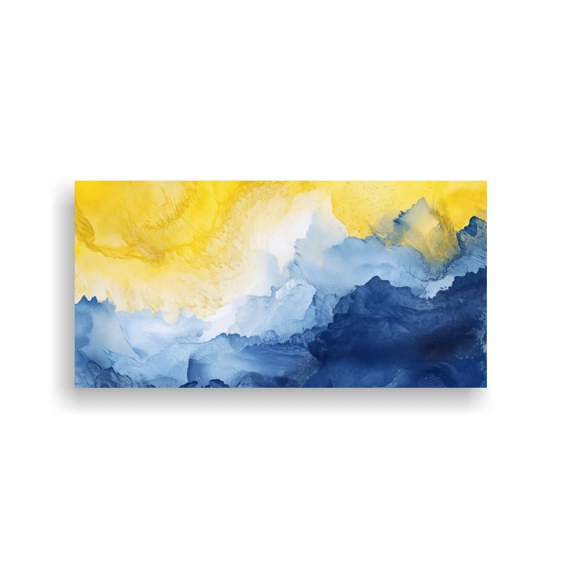 Cuadro paisaje abstracto de nubes y agua en tonos dorados y azules