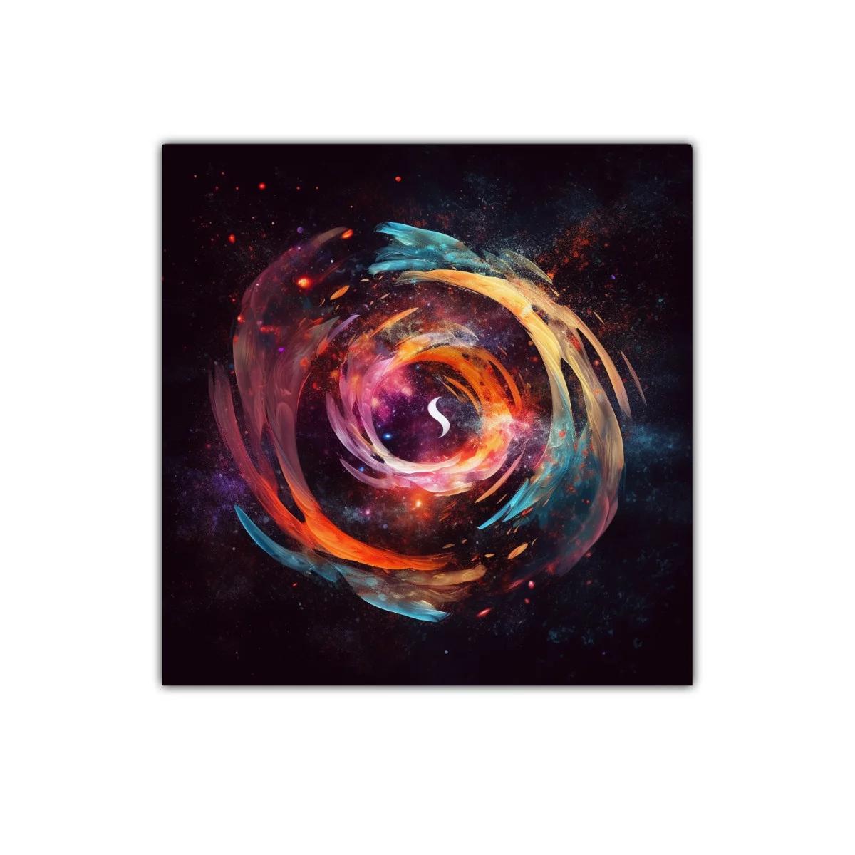 Cuadro abstracto con remolino de colores vibrantes y efecto galáctico