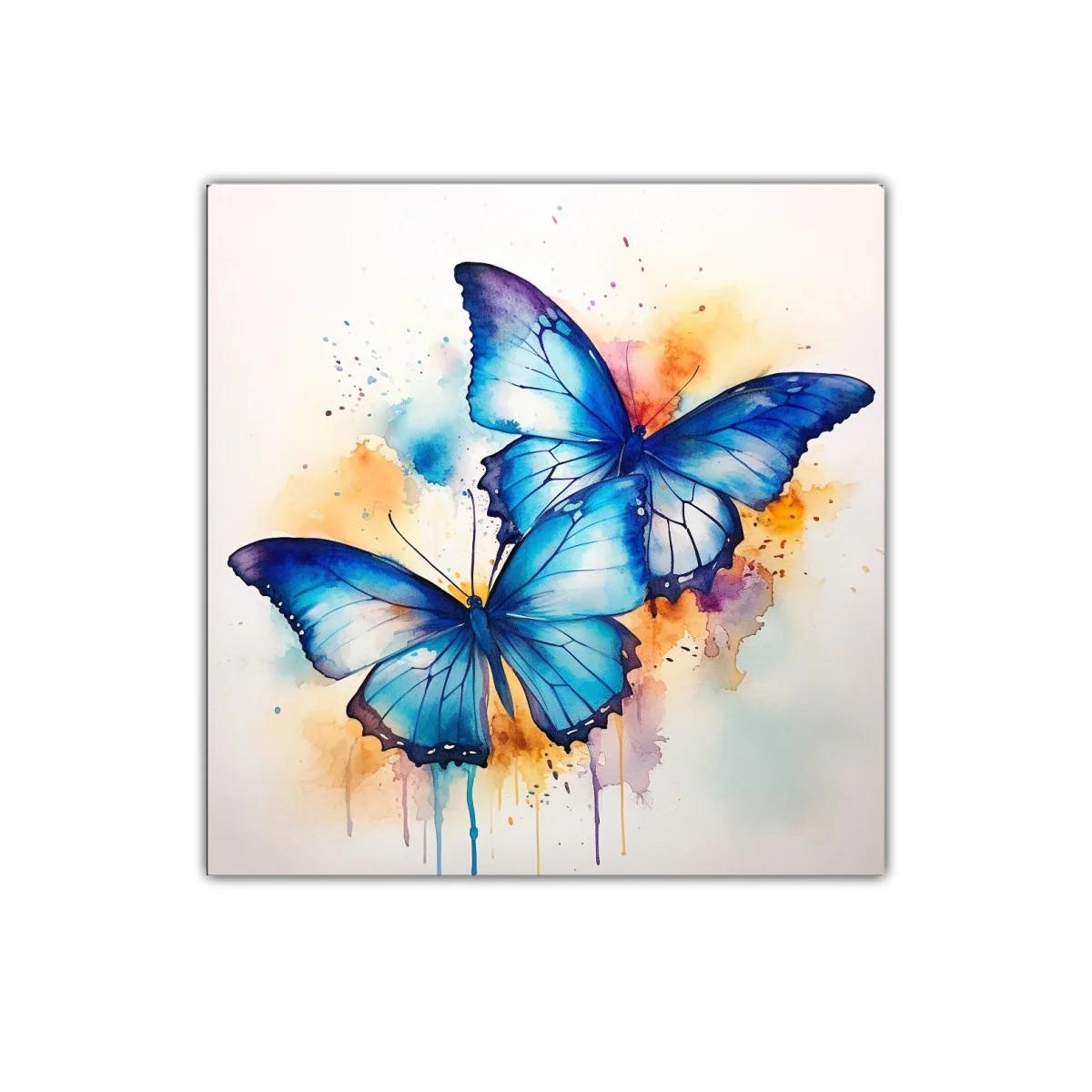 Mariposas azules con fondo en tonos cálidos vibrantes — imagen principal