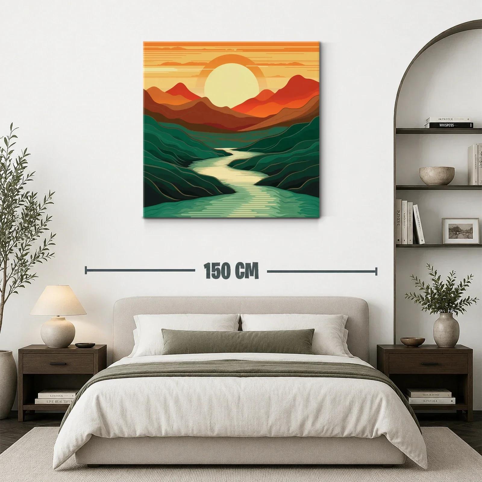 Paisaje con río serpenteante y sol poniente cálido — miniatura 3
