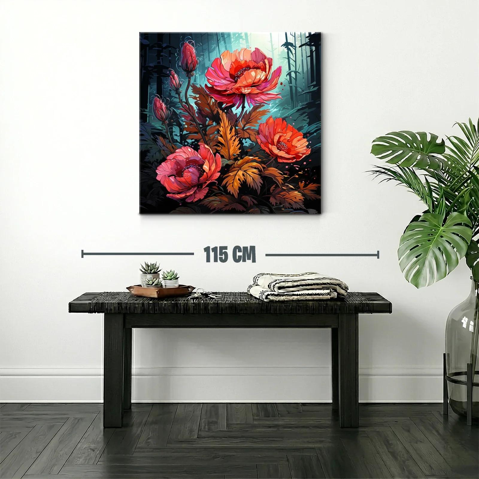 Flores vibrantes en contraste con bosque nocturno — miniatura 2