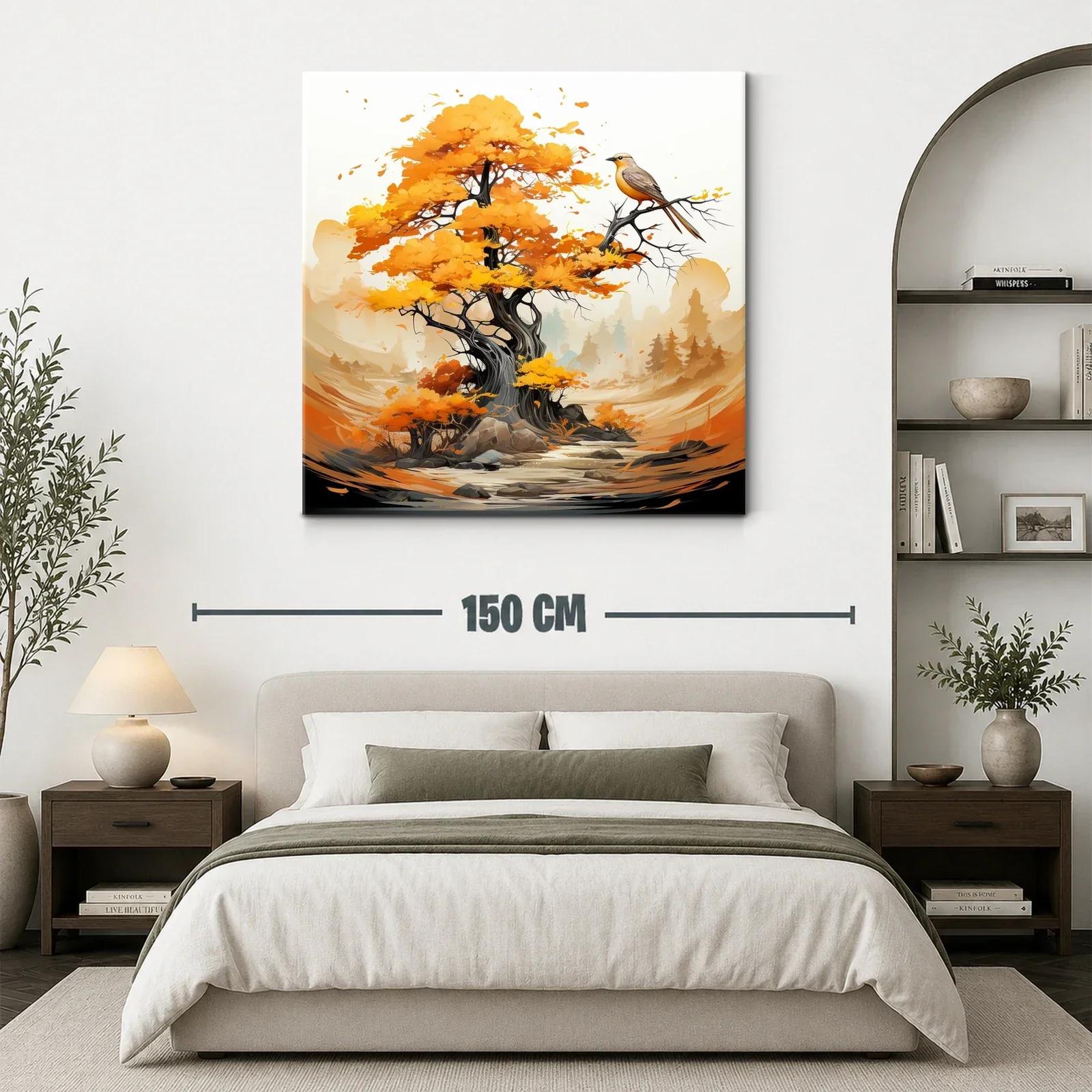 Árbol en otoño con pájaro sobre rama en paisaje sereno — miniatura 3