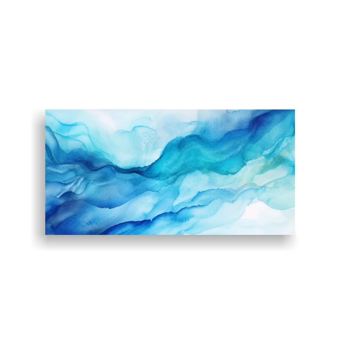 Cuadro olas abstractas azules con franjas onduladas