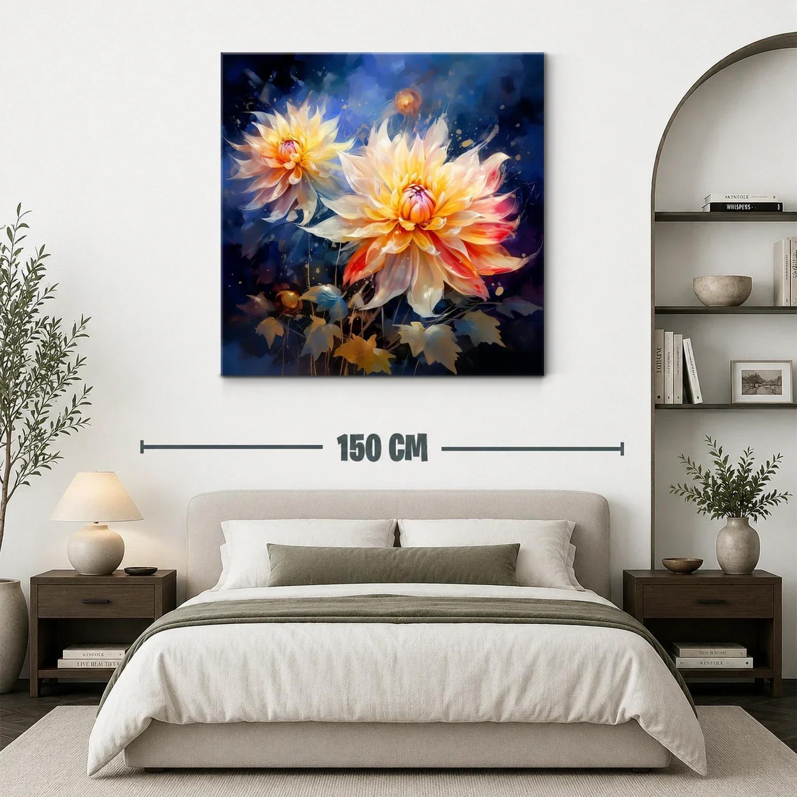 Flores en tonos cálidos con fondo azul profundo y vibrante — miniatura 3