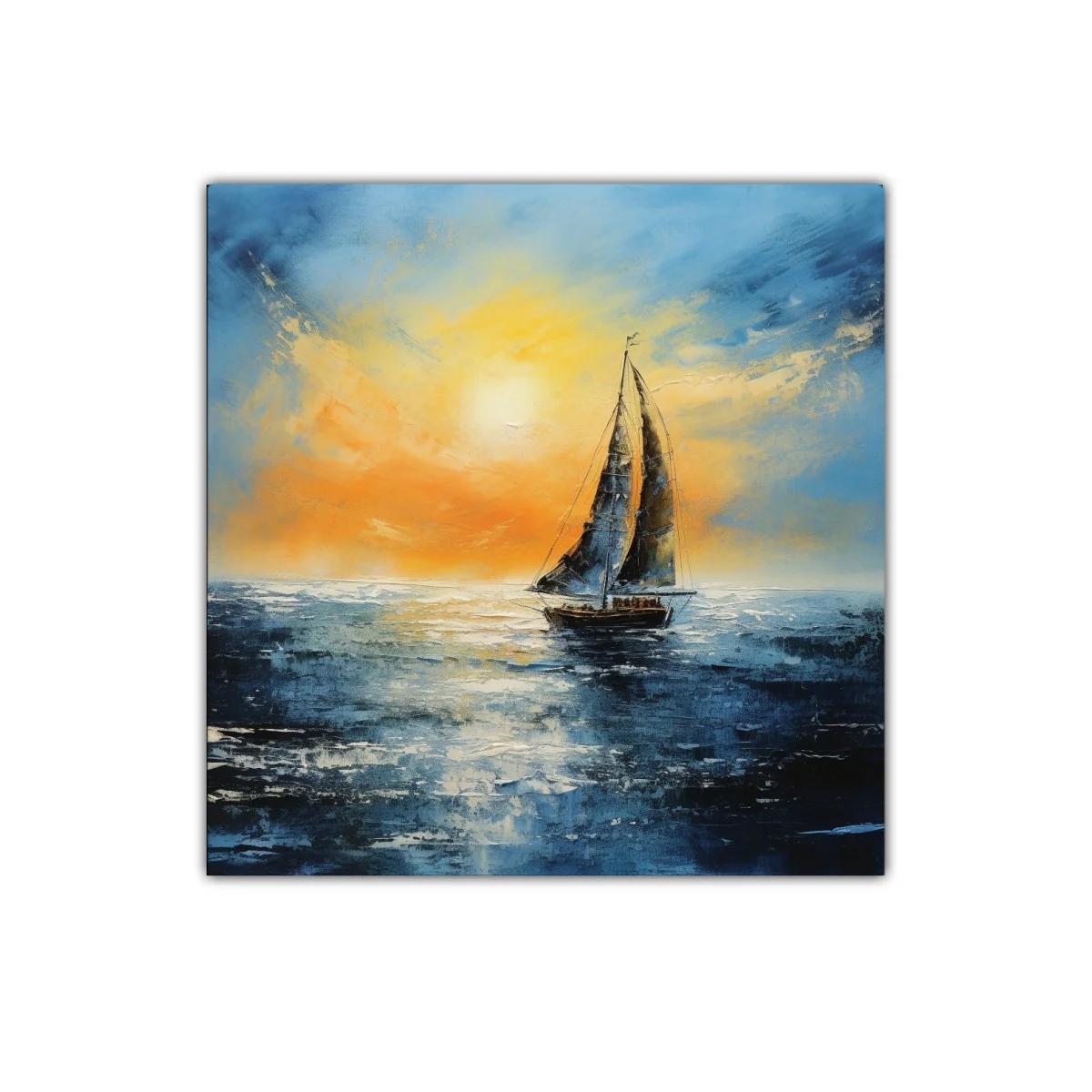 Velero navegando al atardecer sobre mar sereno