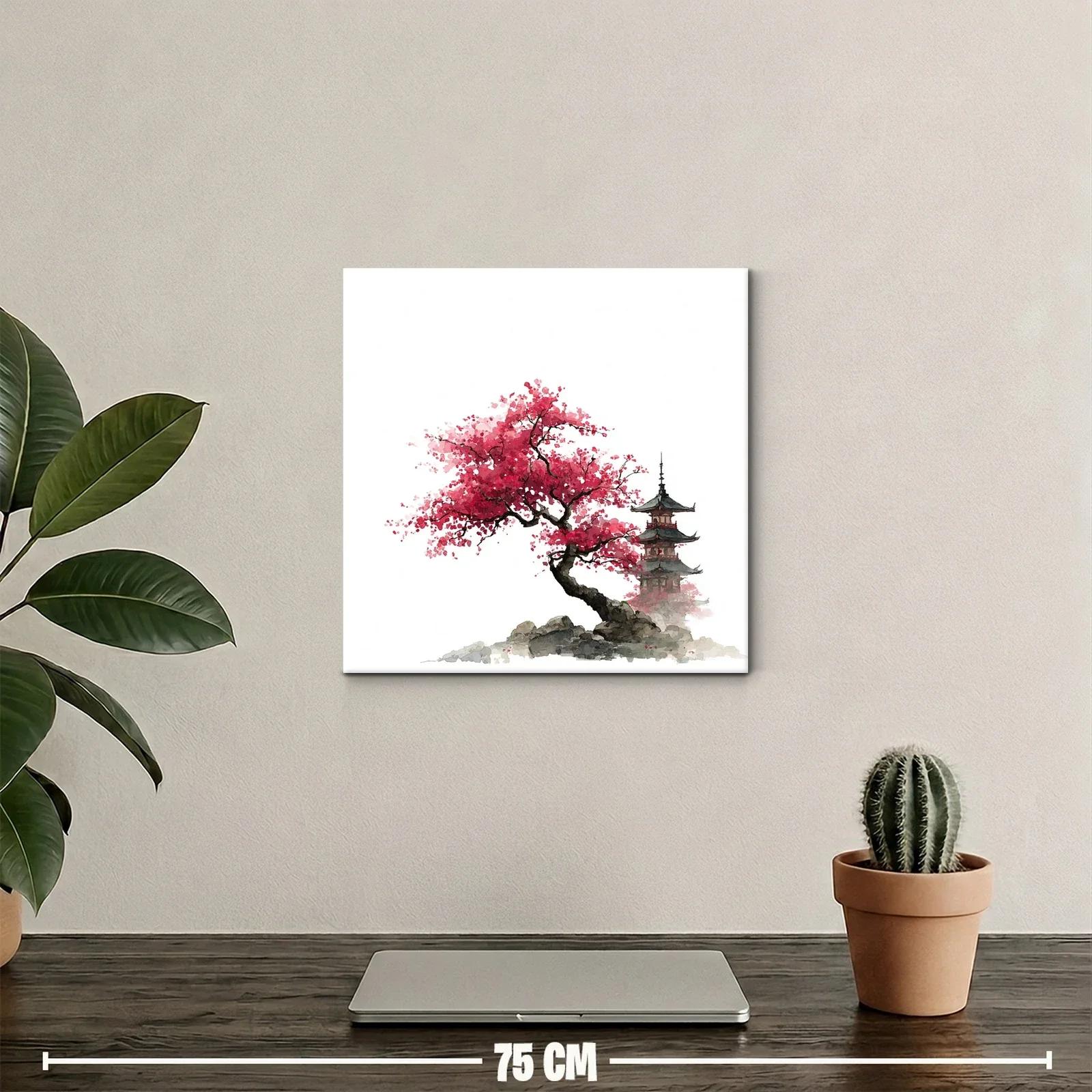 Árbol de Cerezo en Flor con Pagoda Japonesa — miniatura 2