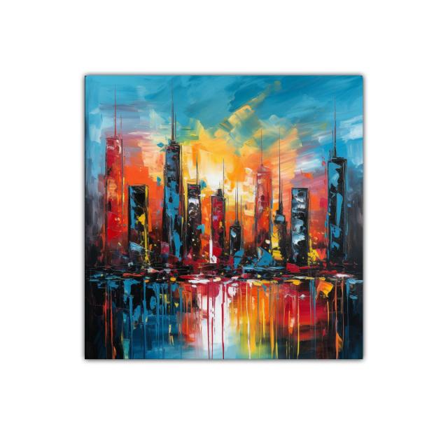 Atardecer vibrante sobre skyline urbano moderno