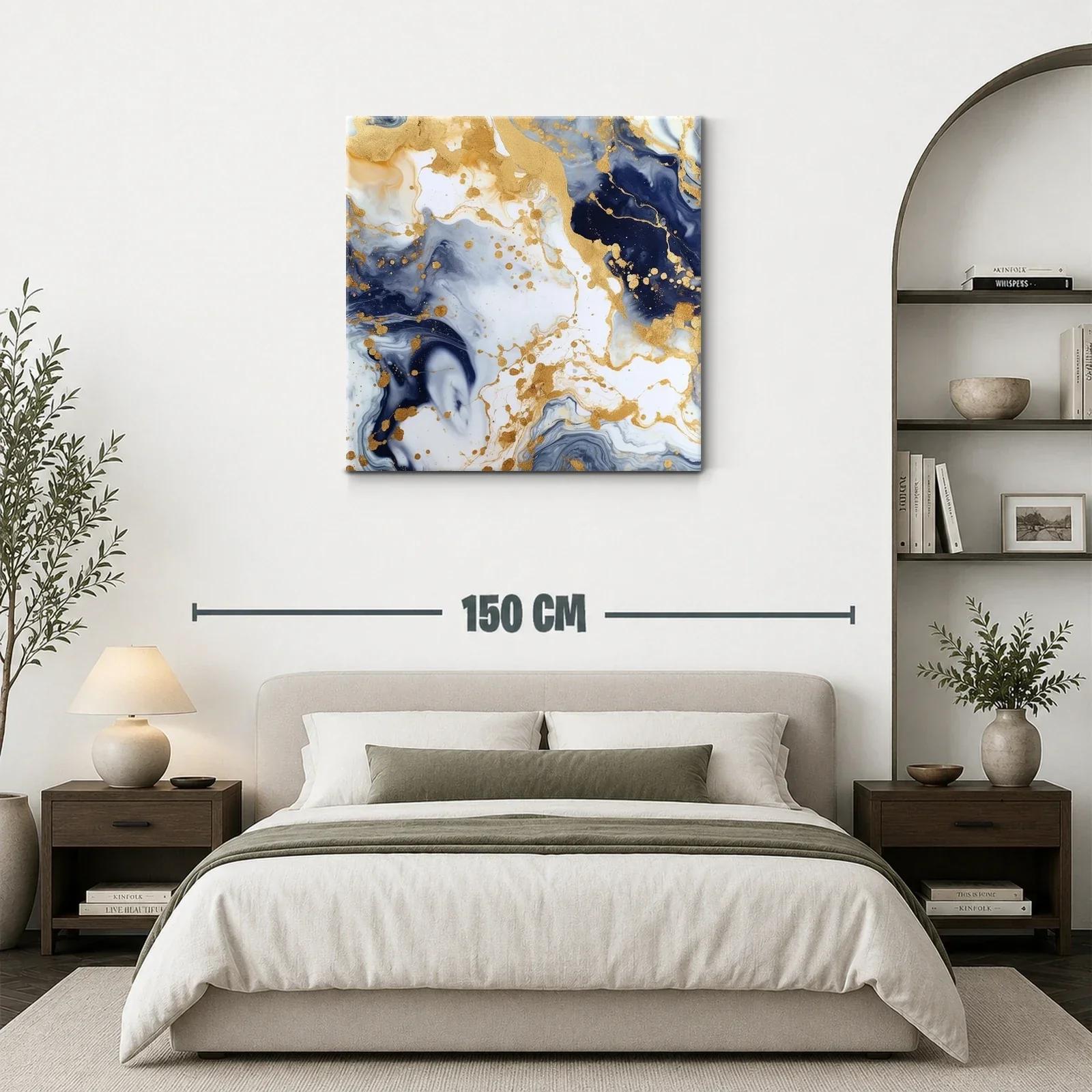 Cuadro abstracto con tonos dorados y azul marino elegante — miniatura 3