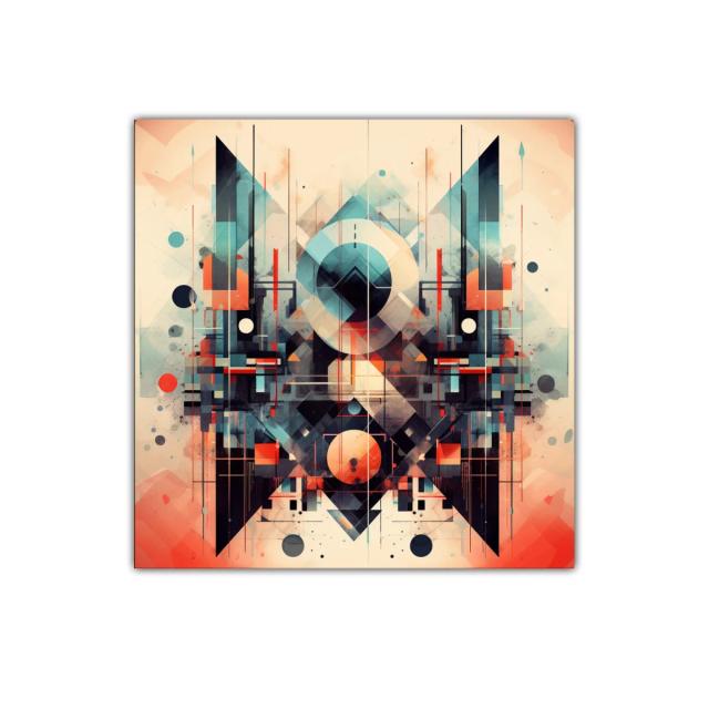 Composición geométrica abstracta en tonos cálidos y fríos