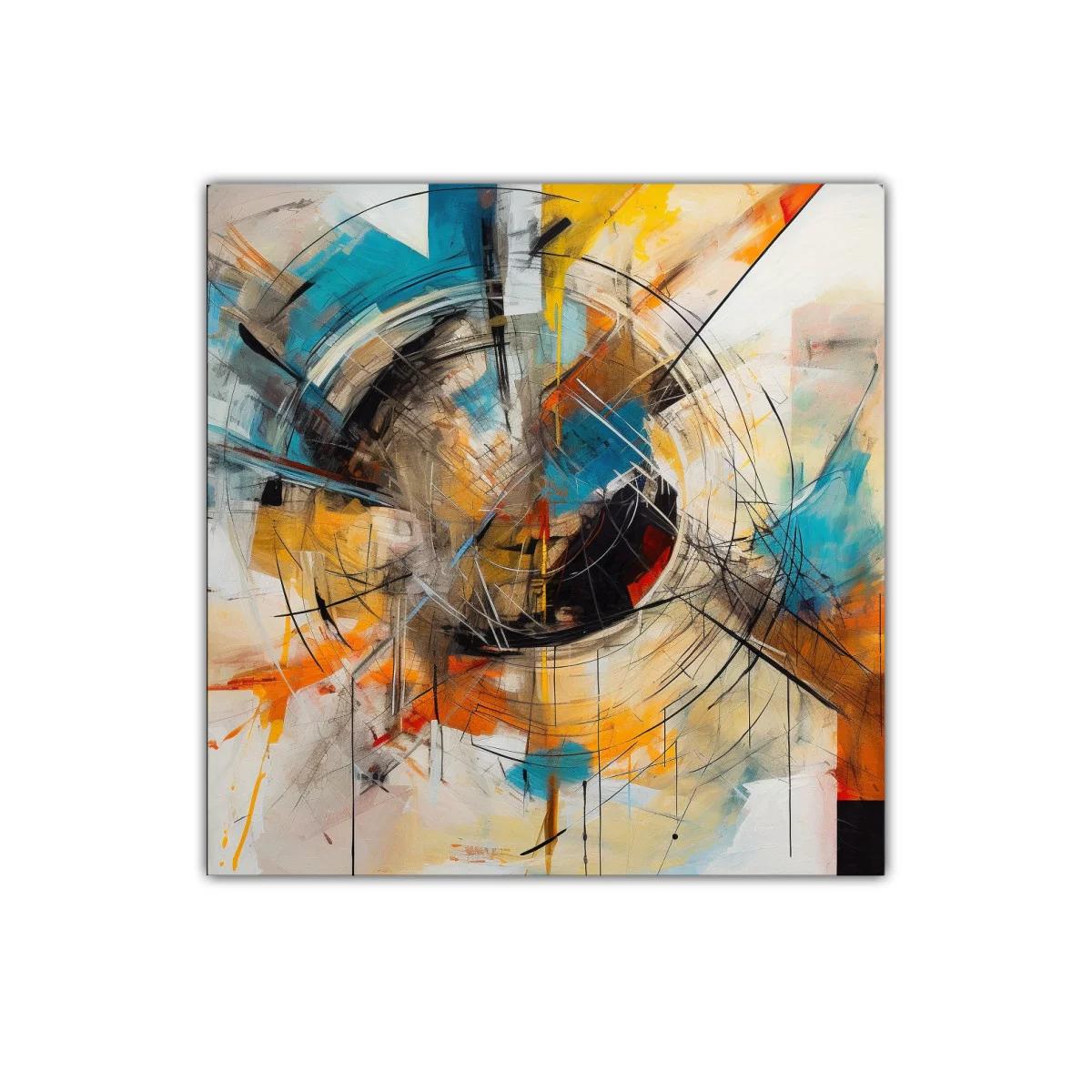 Cuadro abstracto con formas circulares y tonos vibrantes