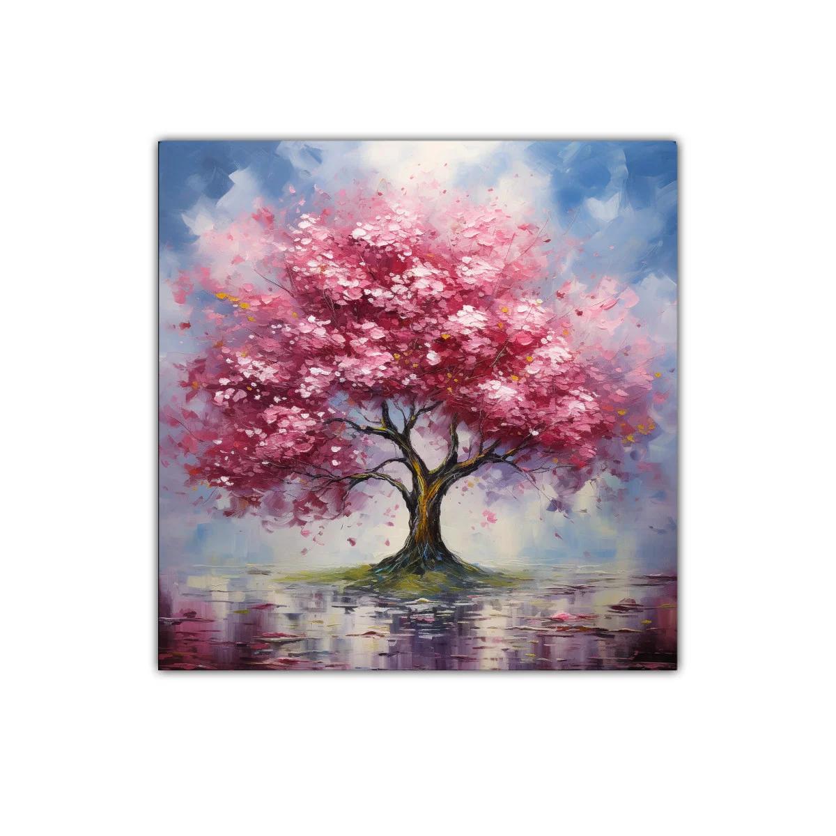 Árbol rosa en paisaje sereno con reflejos delicados — imagen principal