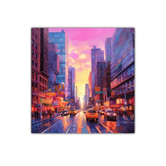 Atardecer urbano lleno de luz y movimiento vibrante