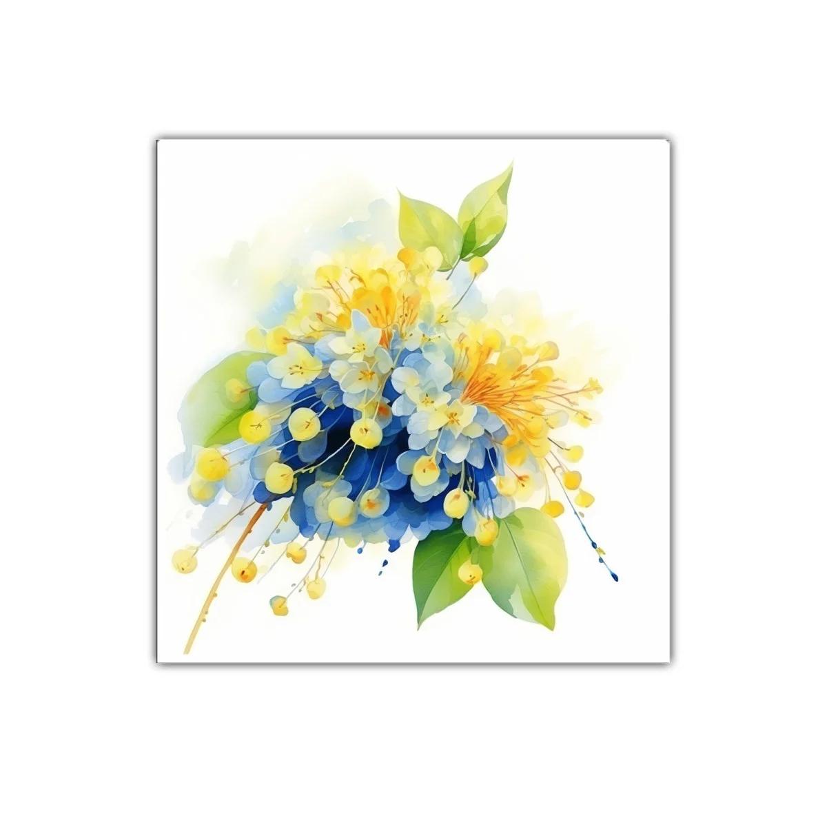 Cuadro floral en tonos azules y amarillos vibrantes — imagen principal