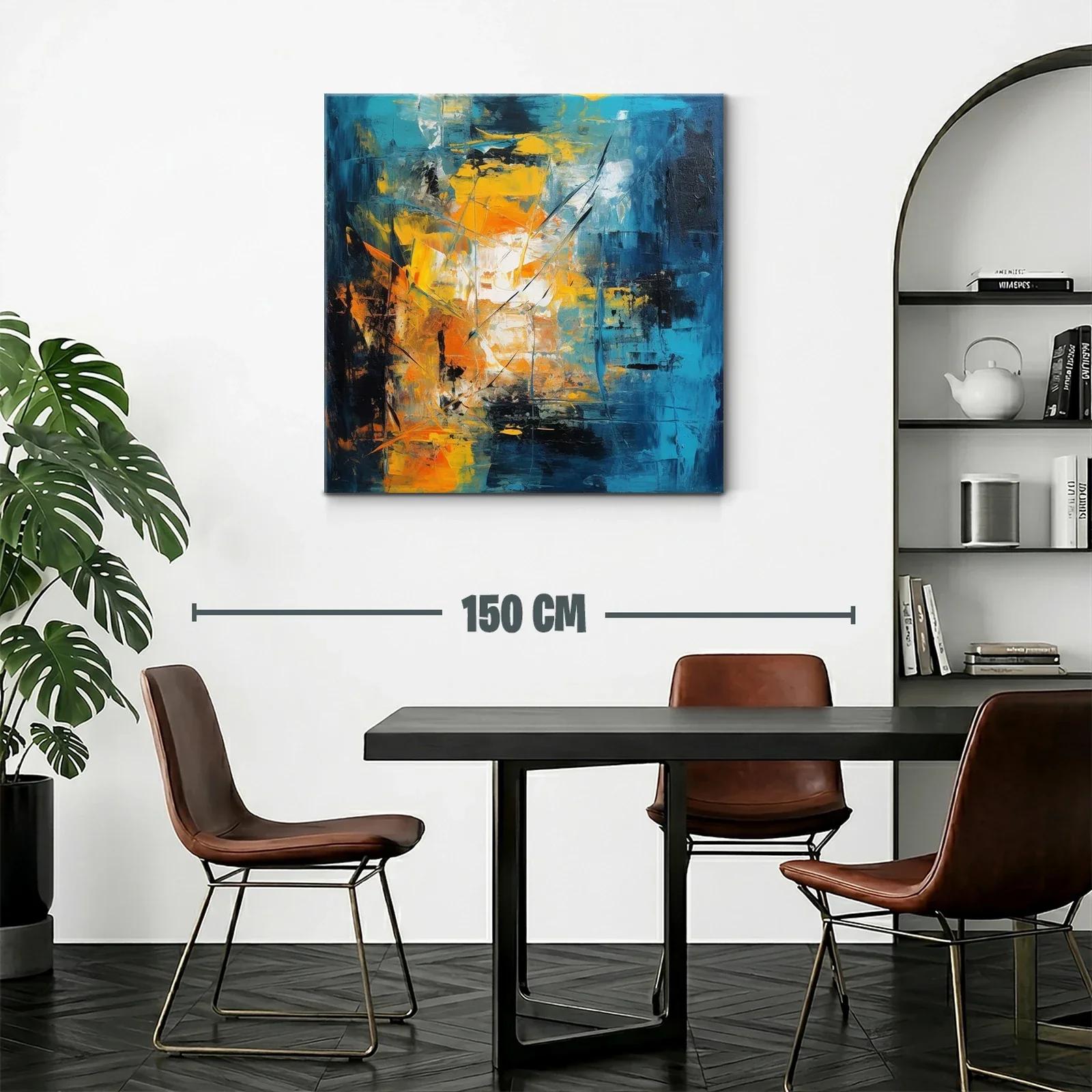 Cuadro abstracto con vibrantes tonos azul y amarillo — miniatura 2