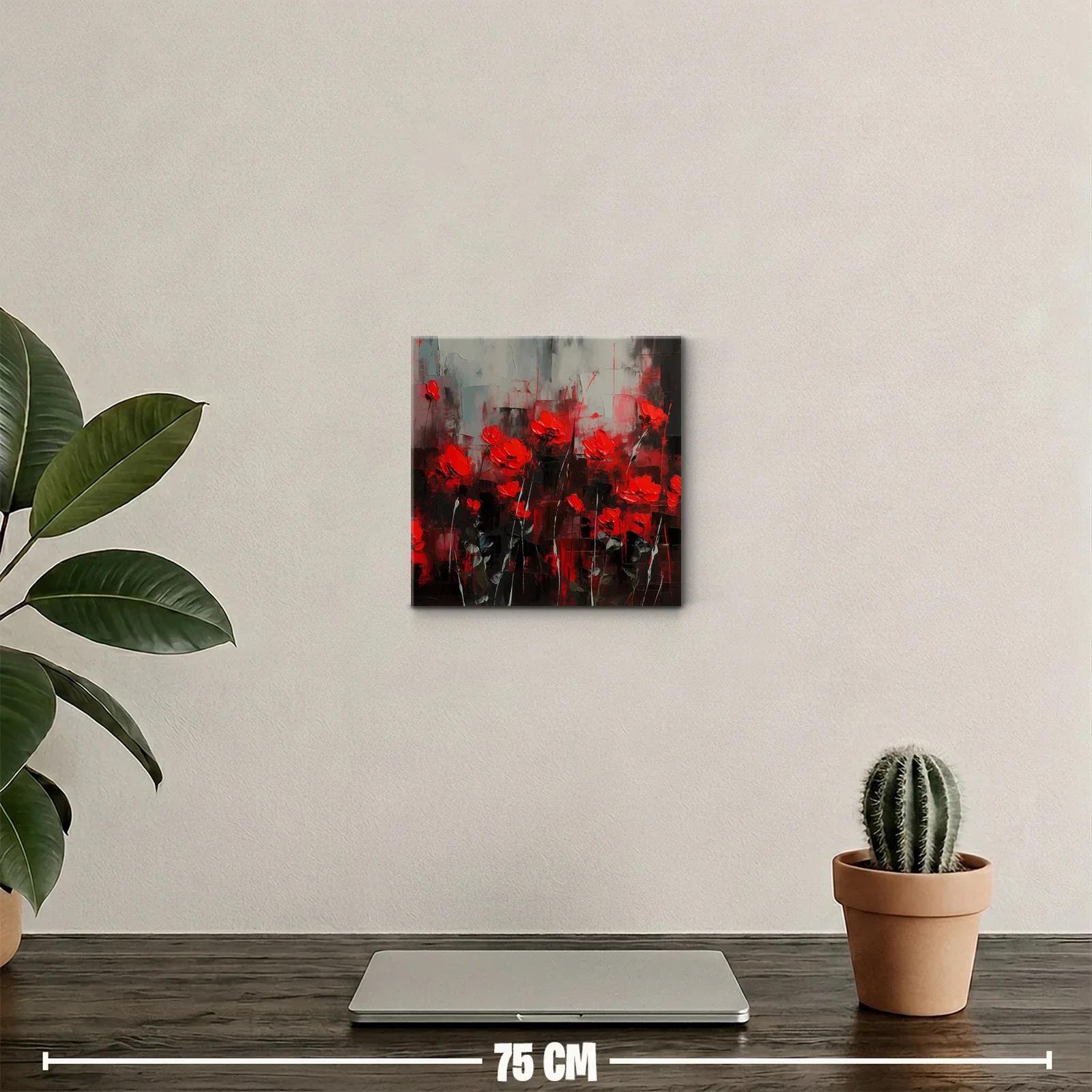 Cuadro decorativo con flores rojas vibrantes sobre fondo abstracto — miniatura 2