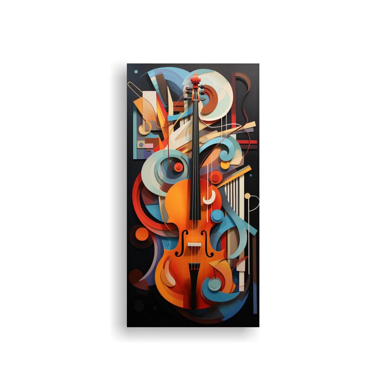 Cuadro violín con formas geométricas y colores vibrantes