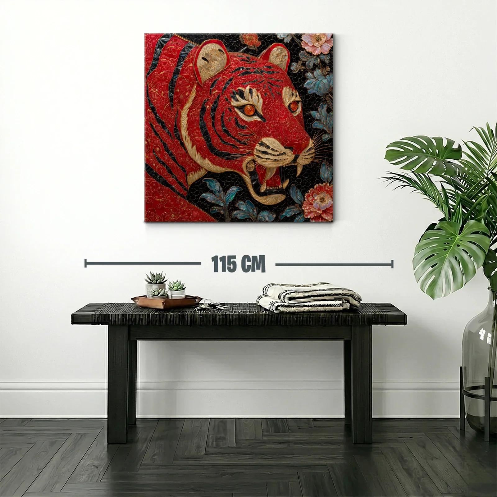Imponente tigre rojo entre flores cálidas y azules — miniatura 2