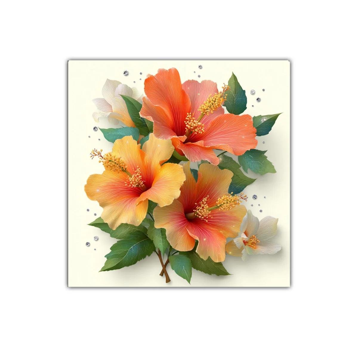 Cuadro floral con vibrantes colores cálidos y verdes naturales — imagen principal