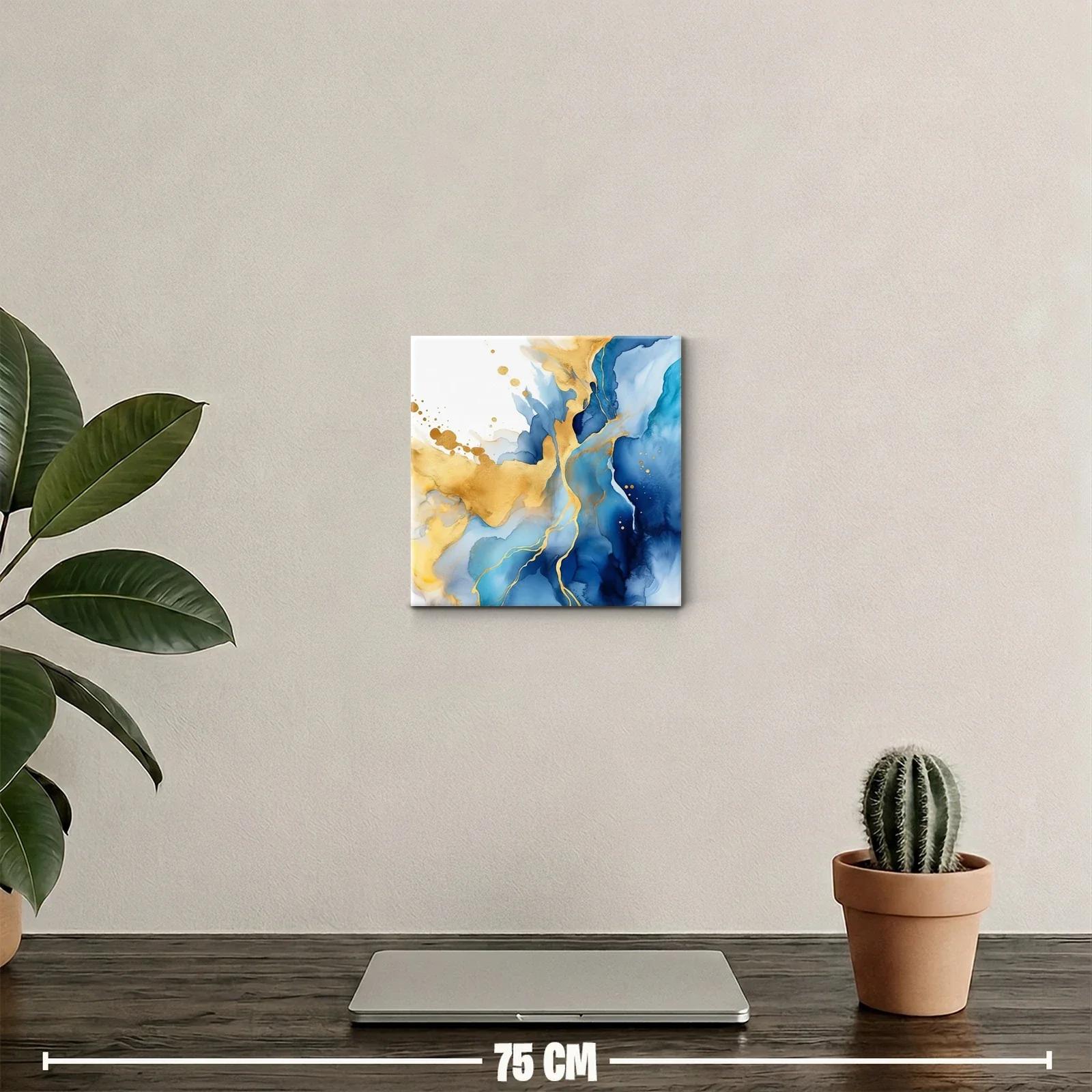 Cuadro Abstracto con Tonos Azules y Dorados Elegantes — miniatura 2