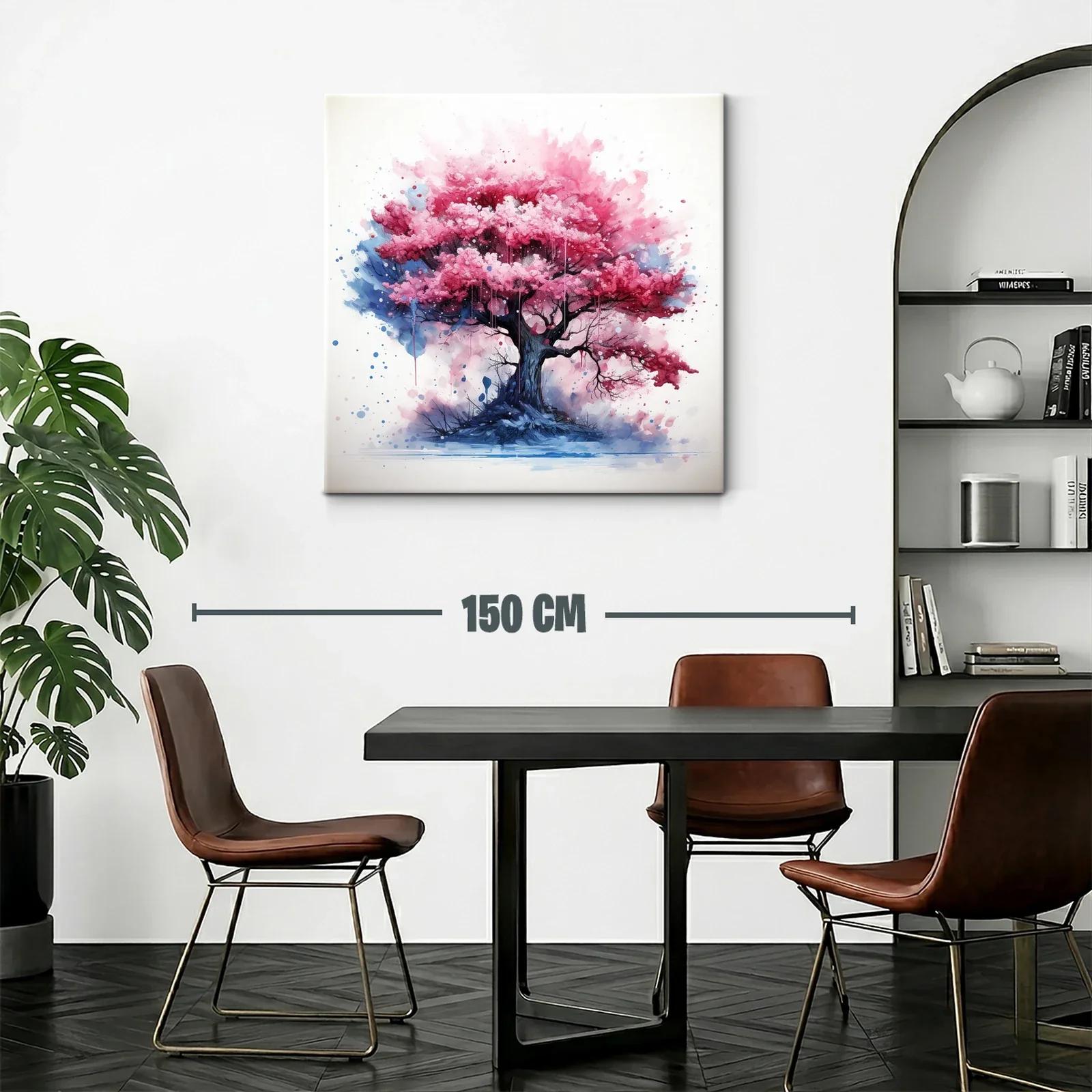 Árbol en tonos rosas vibrantes con fondo azul y blanco — miniatura 2
