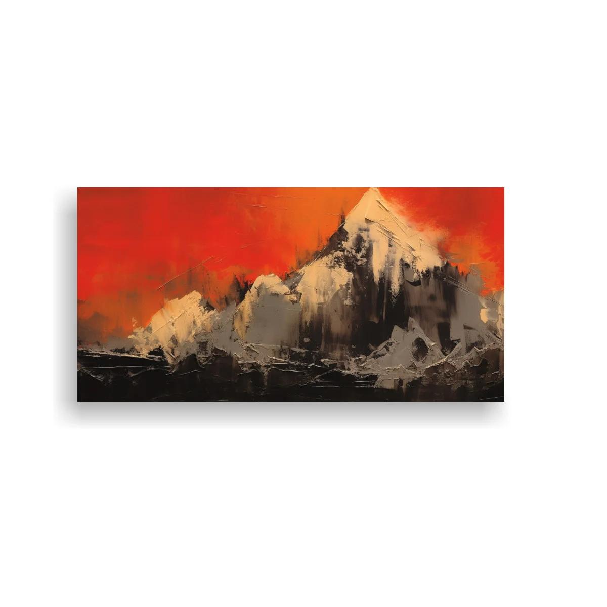 Cuadro montañas nevadas con cielo rojo intenso — imagen principal