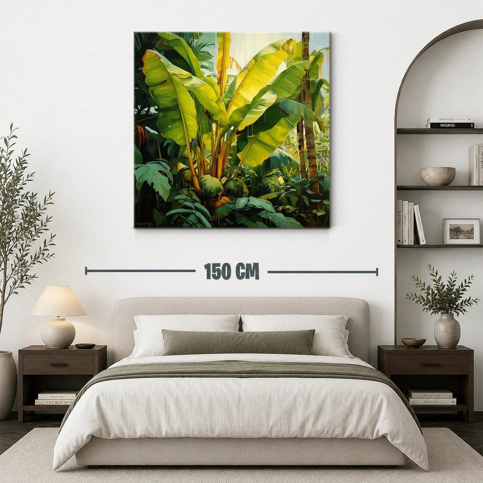 Cuadro tropical con exuberantes hojas verdes iluminadas — miniatura 3