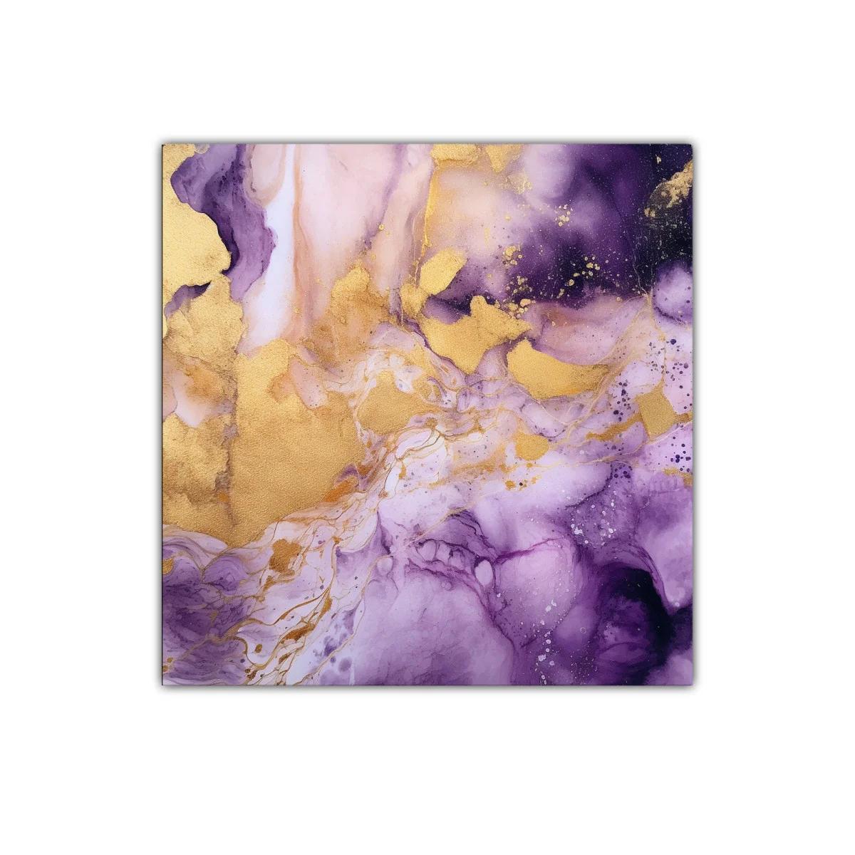 Arte abstracto en tonos morados y dorados con elegancia fluida — imagen principal