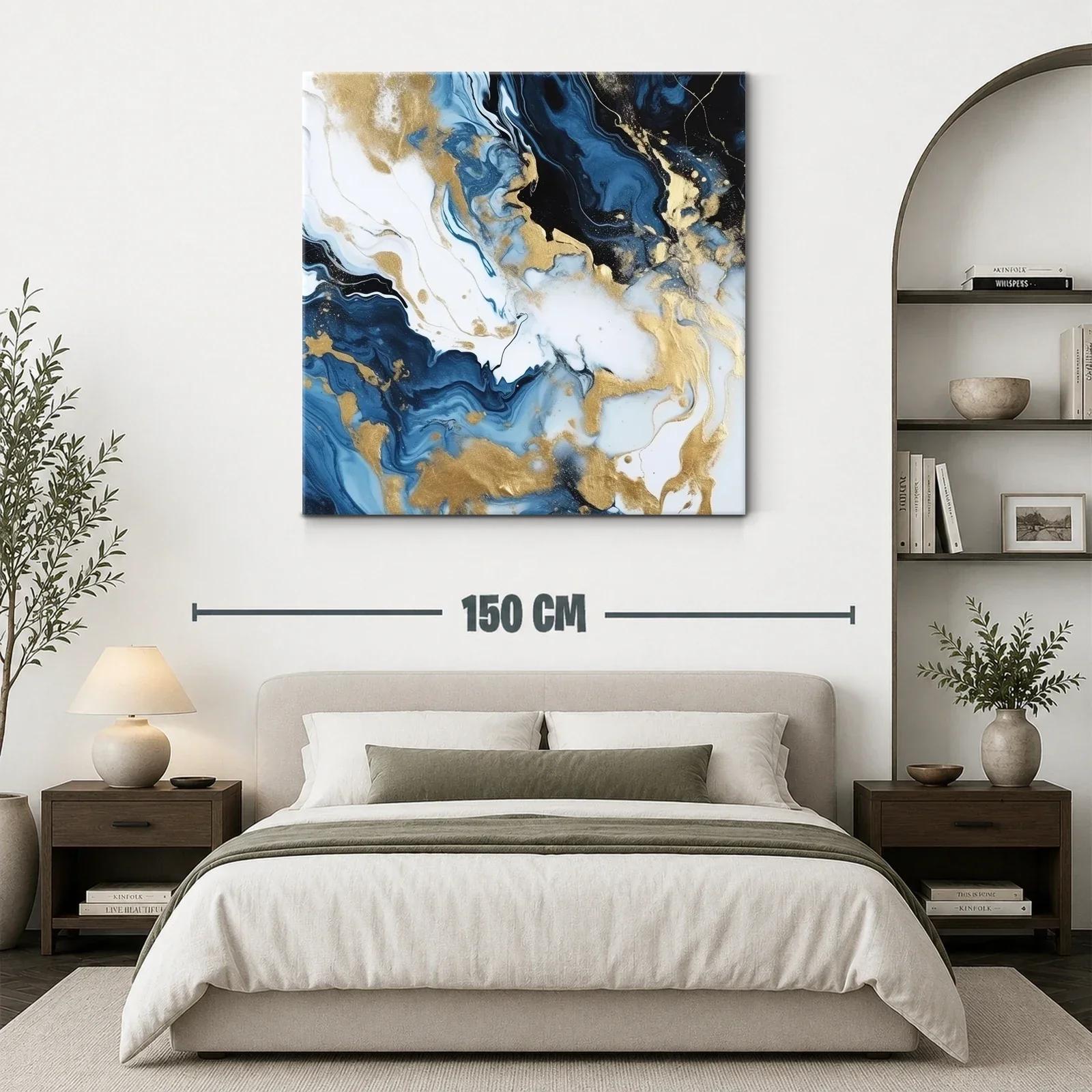 Arte abstracto en tonos azules con destellos dorados llamativos — miniatura 3