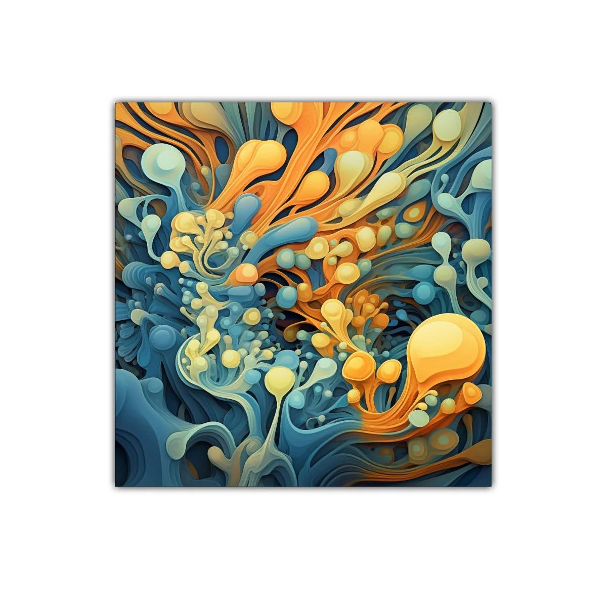 Cuadro decorativo con formas orgánicas en tonos azules y naranjas — imagen principal