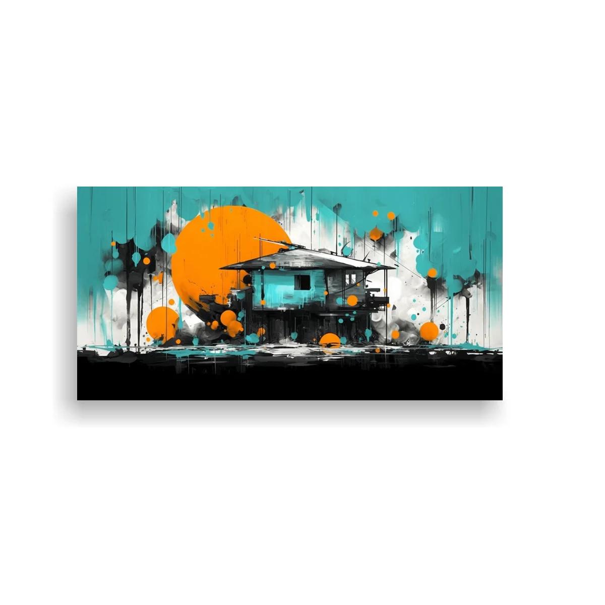 Cuadro casa moderna con gran círculo naranja