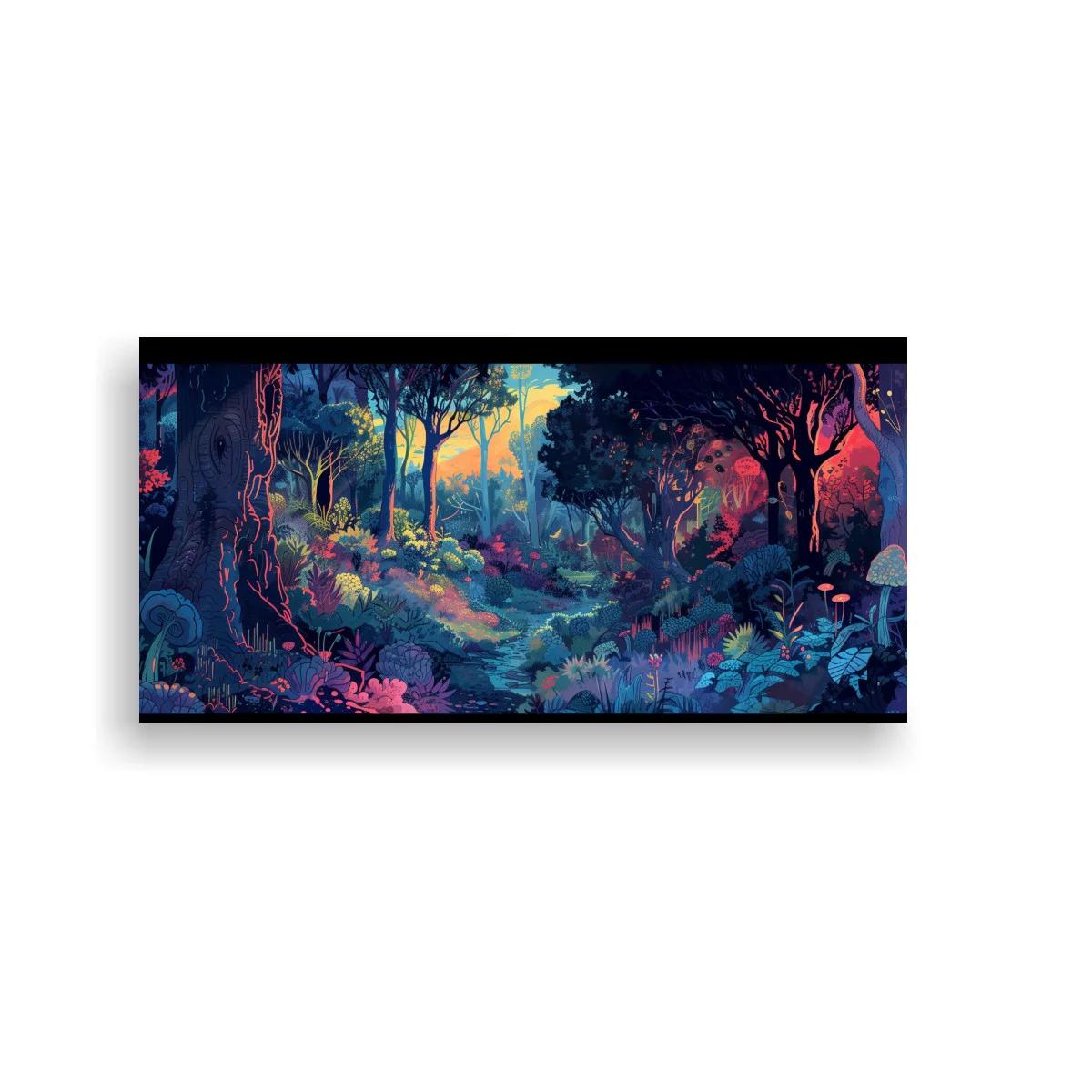 Cuadro bosque con helechos y hongos claros