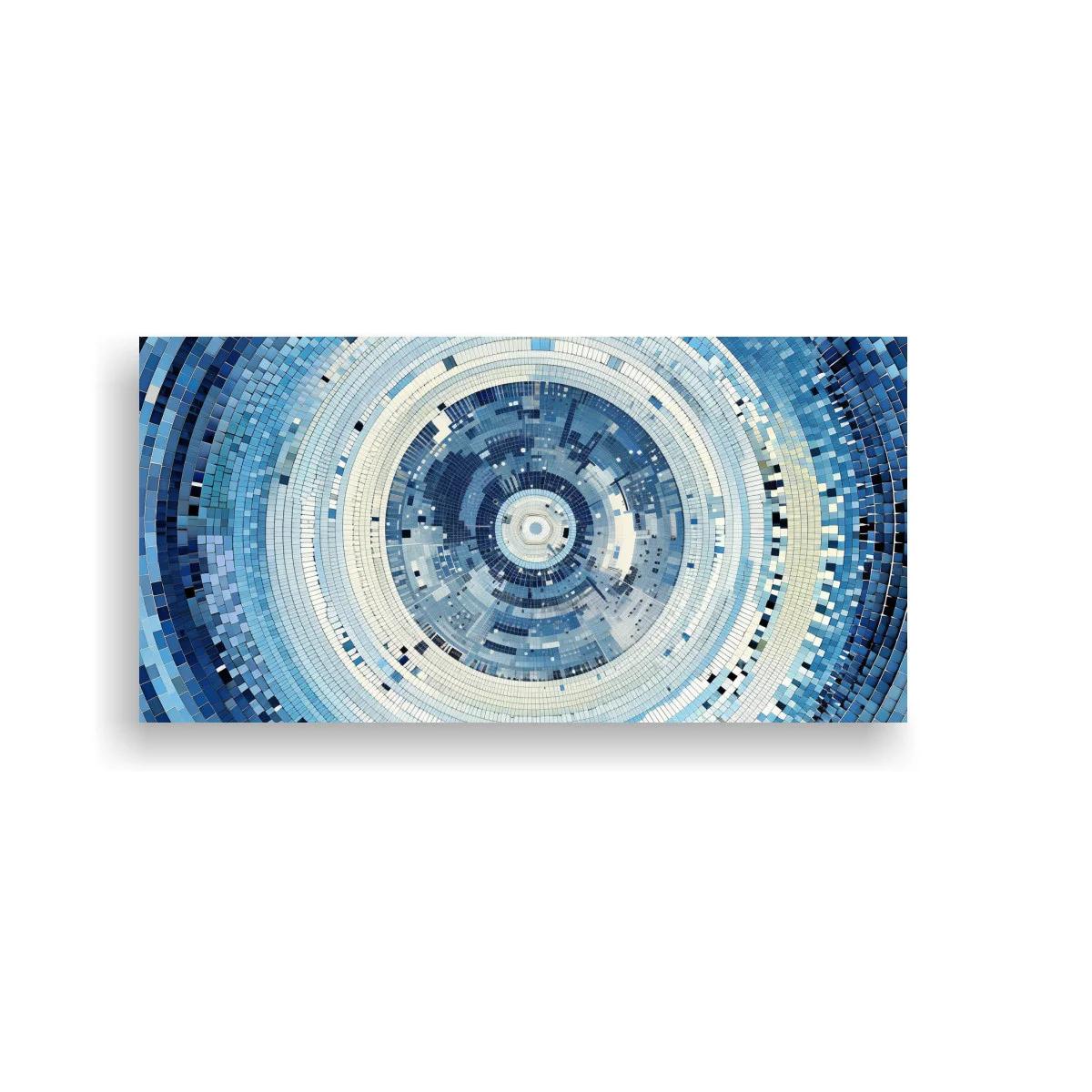 Cuadro círculos concéntricos abstractos en mosaico azul y turquesa