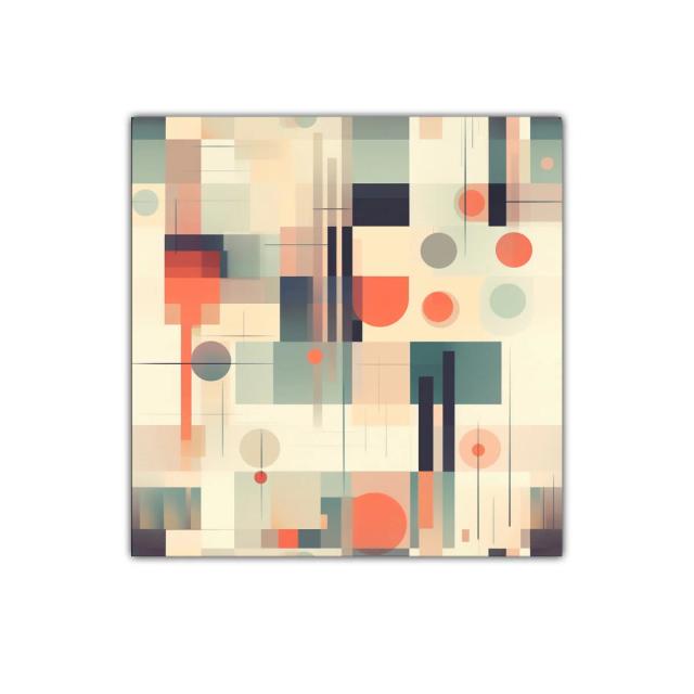 Cuadro abstracto con formas geométricas y colores cálidos