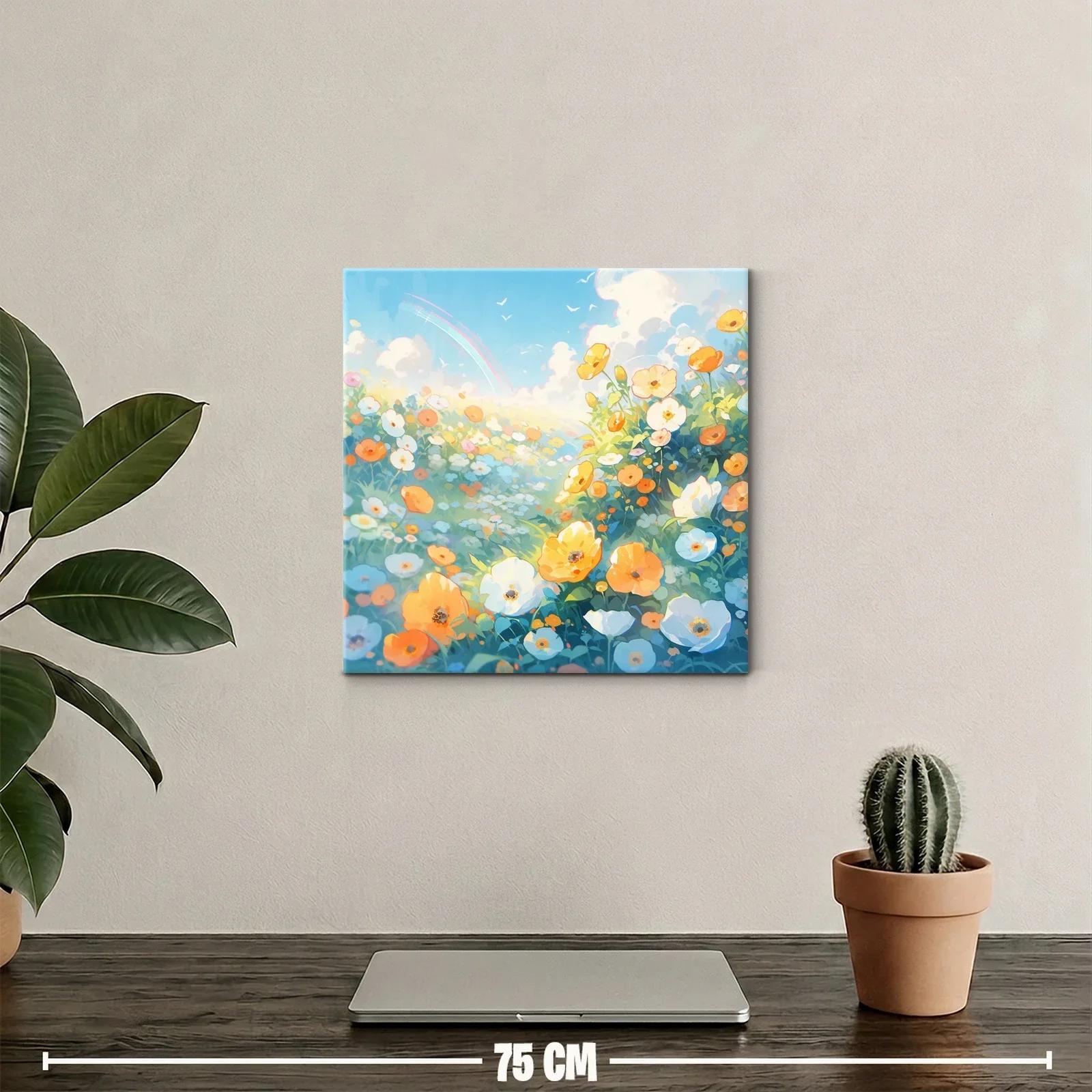 Cuadro paisaje con campo de flores y cielo azul brillante — miniatura 2