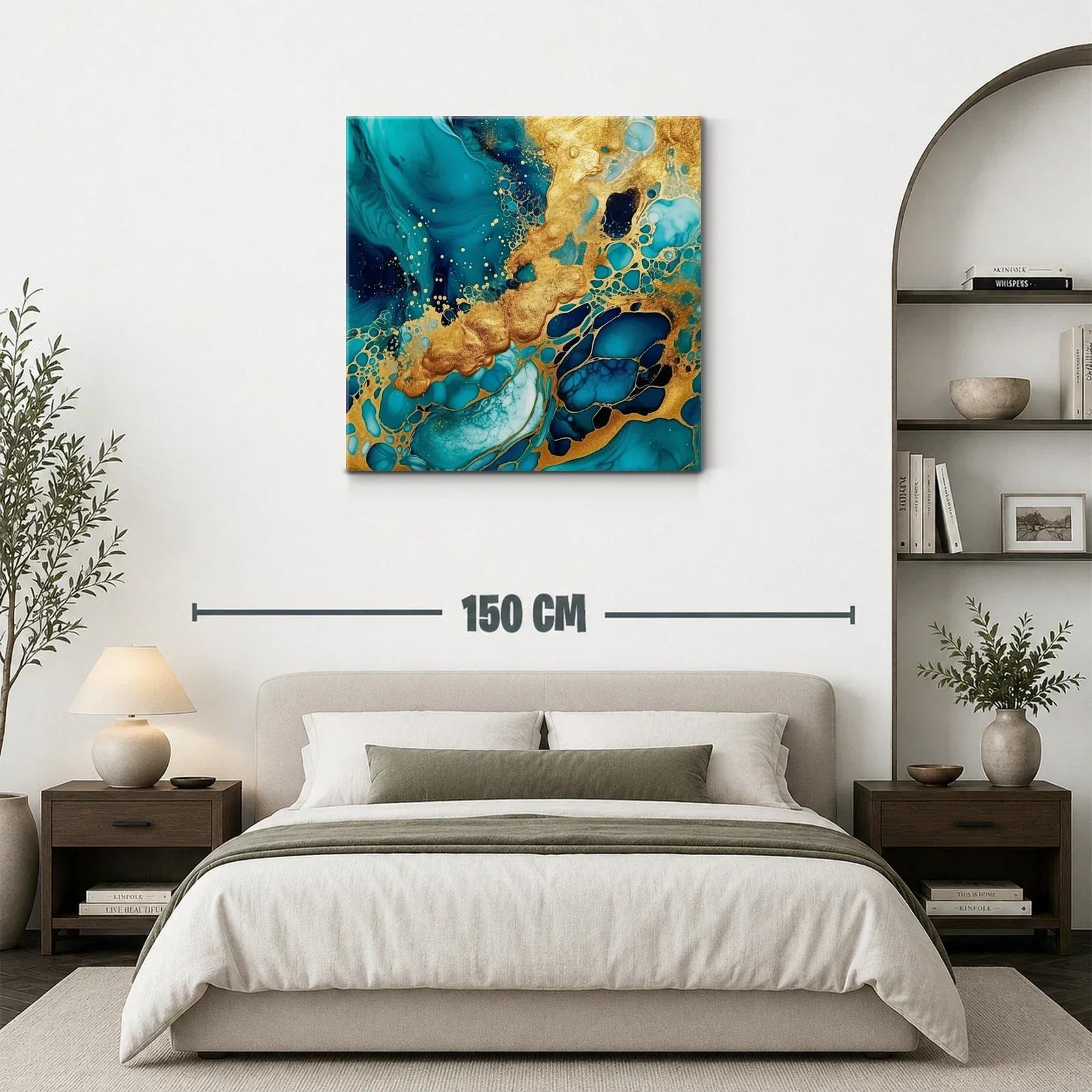 Arte abstracto en tonos azul y dorado vibrante — miniatura 3