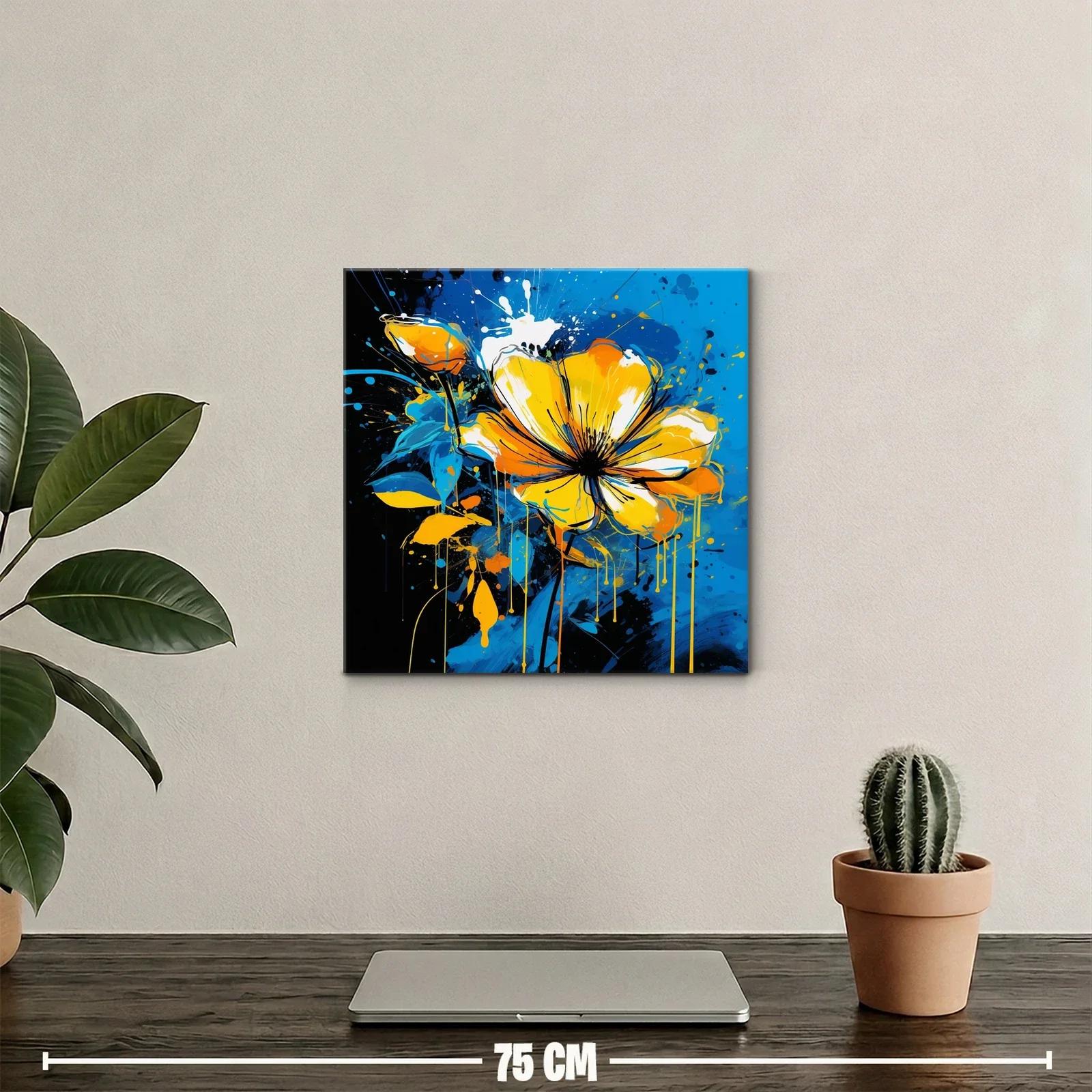 Flor vibrante en tonos amarillos y azules dinámicos — miniatura 2