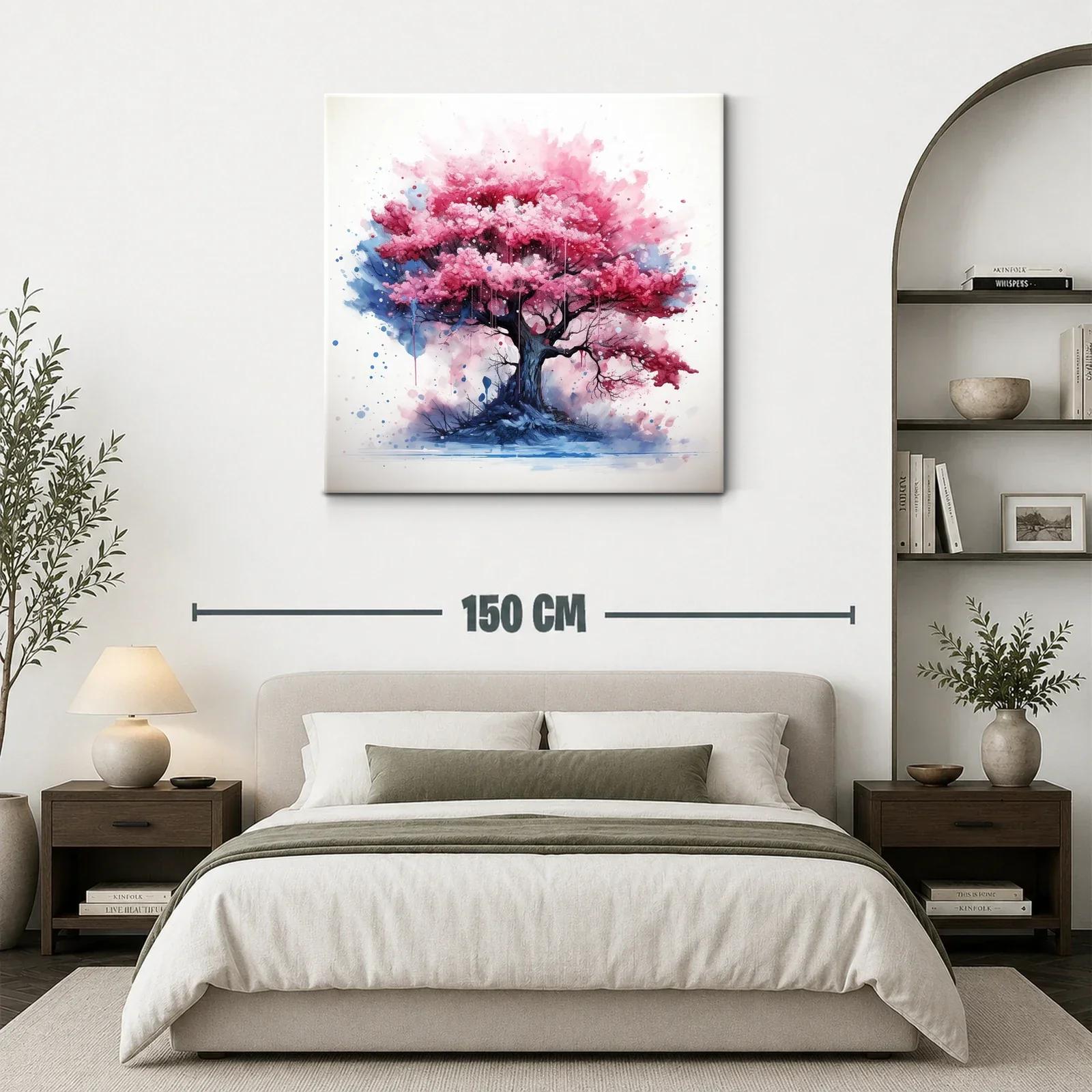 Árbol en tonos rosas vibrantes con fondo azul y blanco — miniatura 3