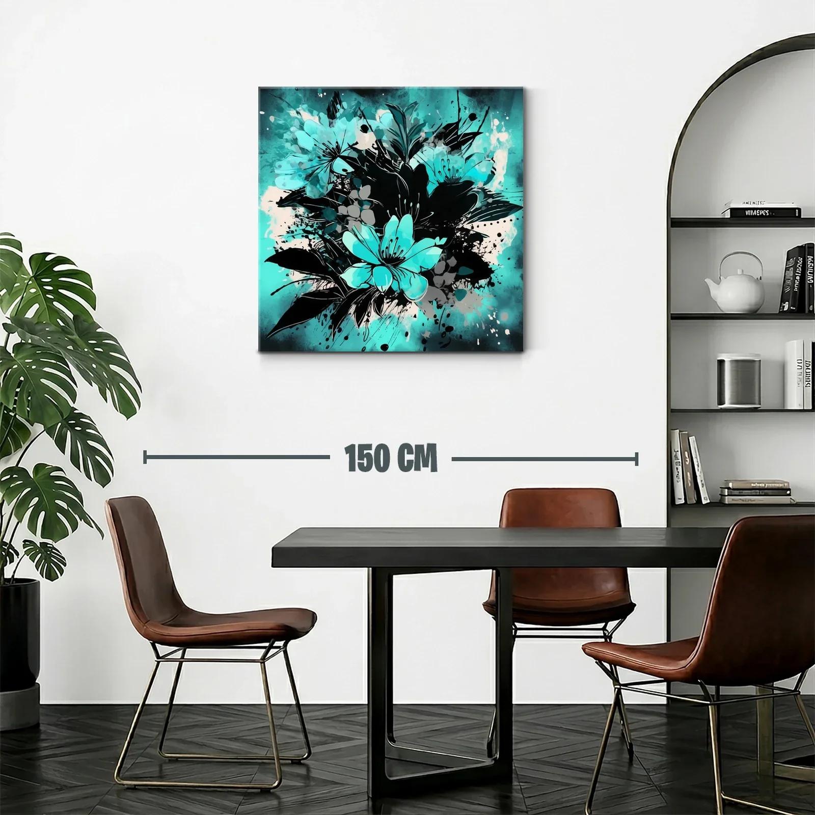 Composición floral abstracta en tonos turquesa y negro — miniatura 2