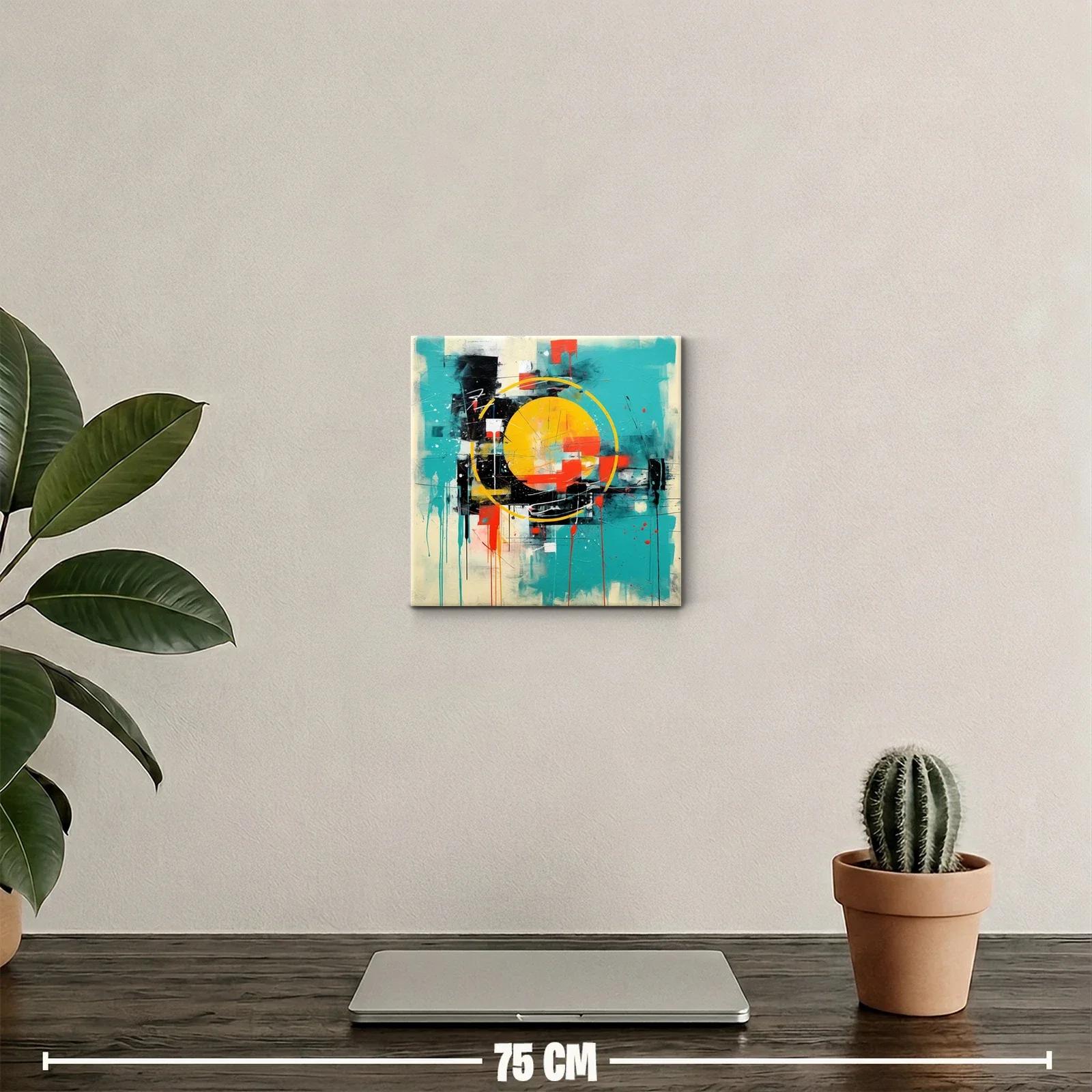 Cuadro abstracto colorido con círculo amarillo y trazo dinámico — miniatura 2